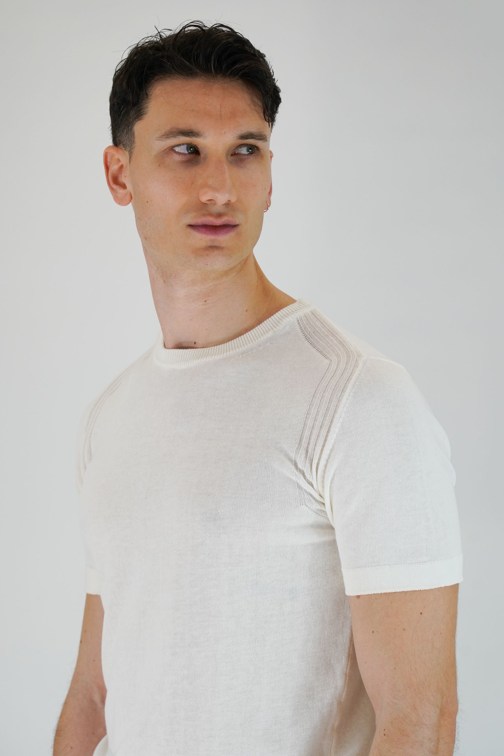 T-Shirt in Cotone con Manica Raglan e Collo, Polsi e Fondo Elasticizzati