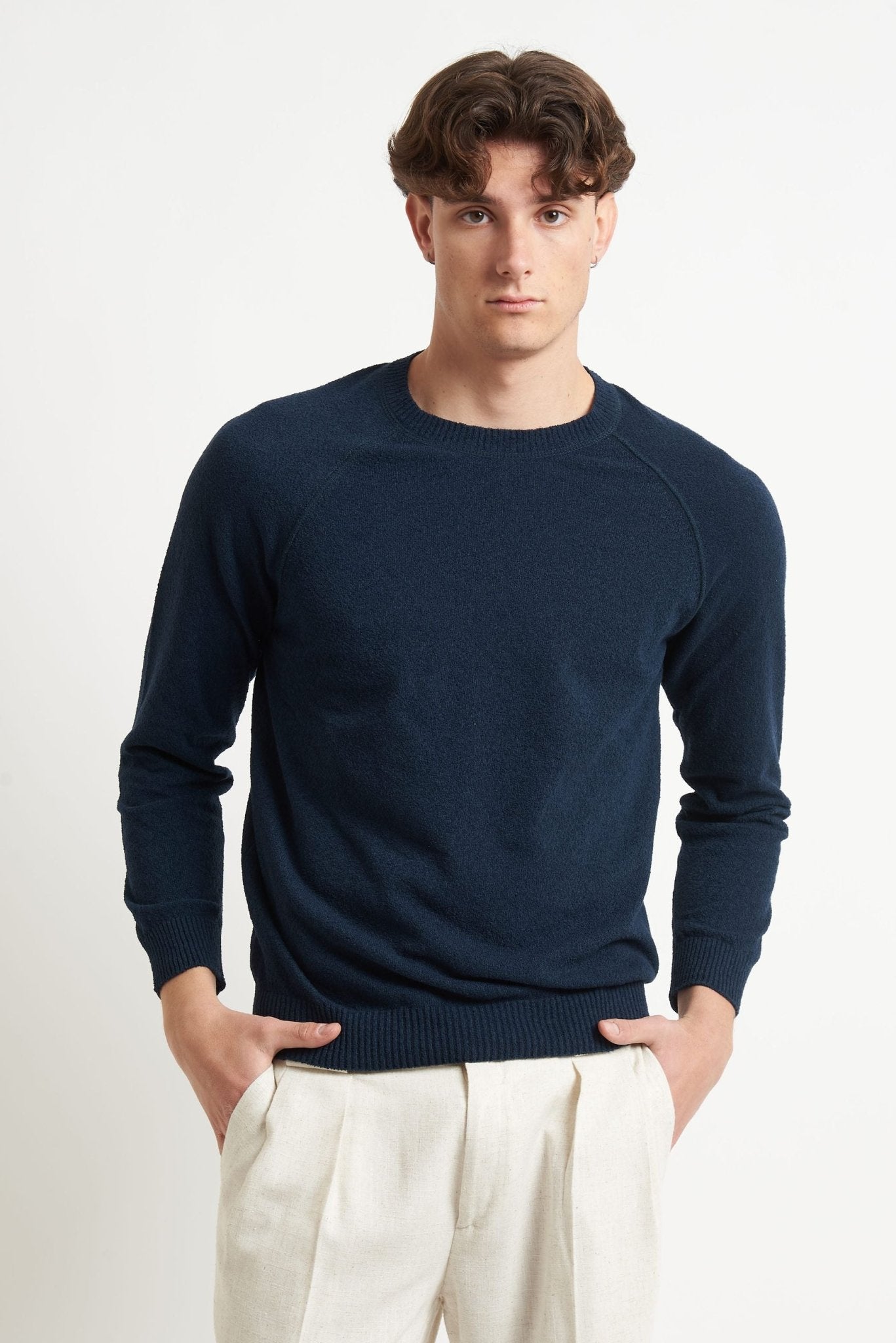 Maglia Basic in Cotone Effetto Spugna con Manica Raglan - De Matteo Uomo