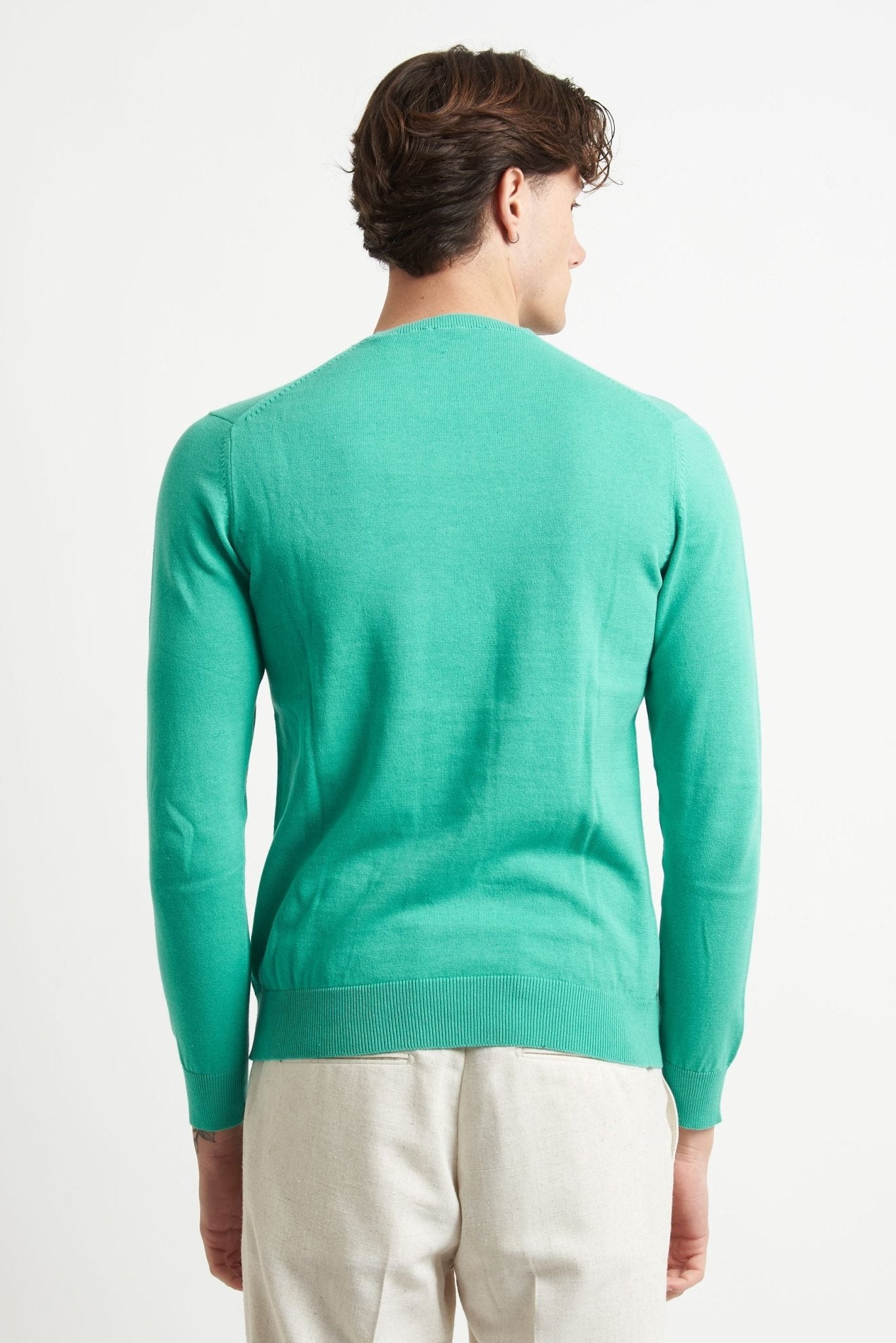 Maglia Girocollo Basic in Cotone con Fondo e Polsi Elasticizzati - De Matteo Uomo