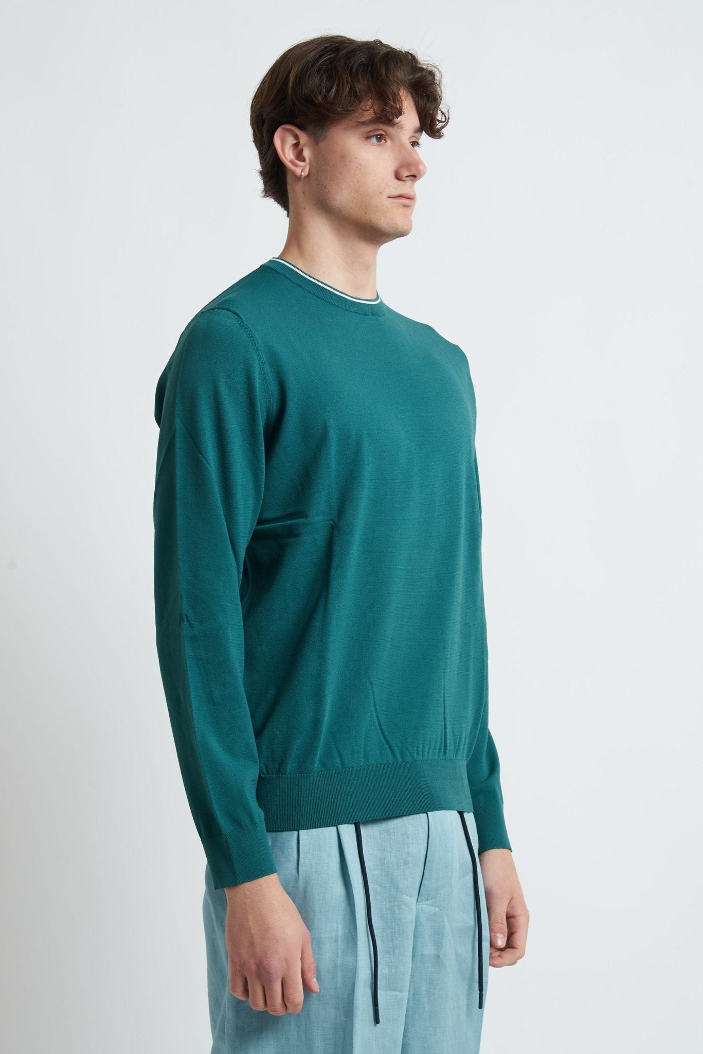 Maglia Girocollo Manica Lunga Basic con Collo e Polsi Elasticizzati - De Matteo Uomo