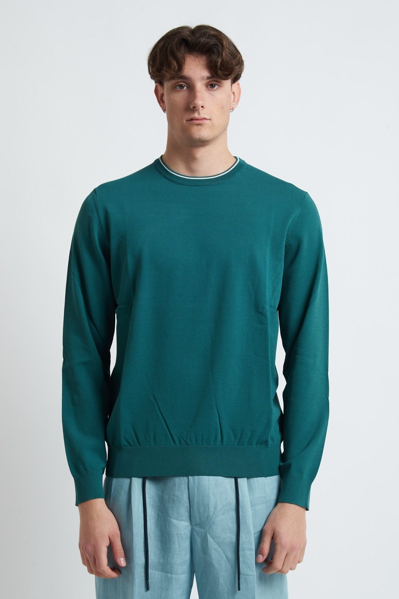 Maglia Girocollo Manica Lunga Basic con Collo e Polsi Elasticizzati - De Matteo Uomo