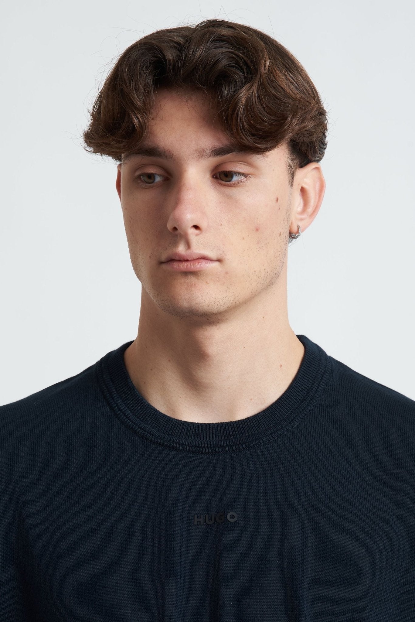 Maglia Girocollo Manica Lunga in Cotone con Logo Frontale - De Matteo Uomo