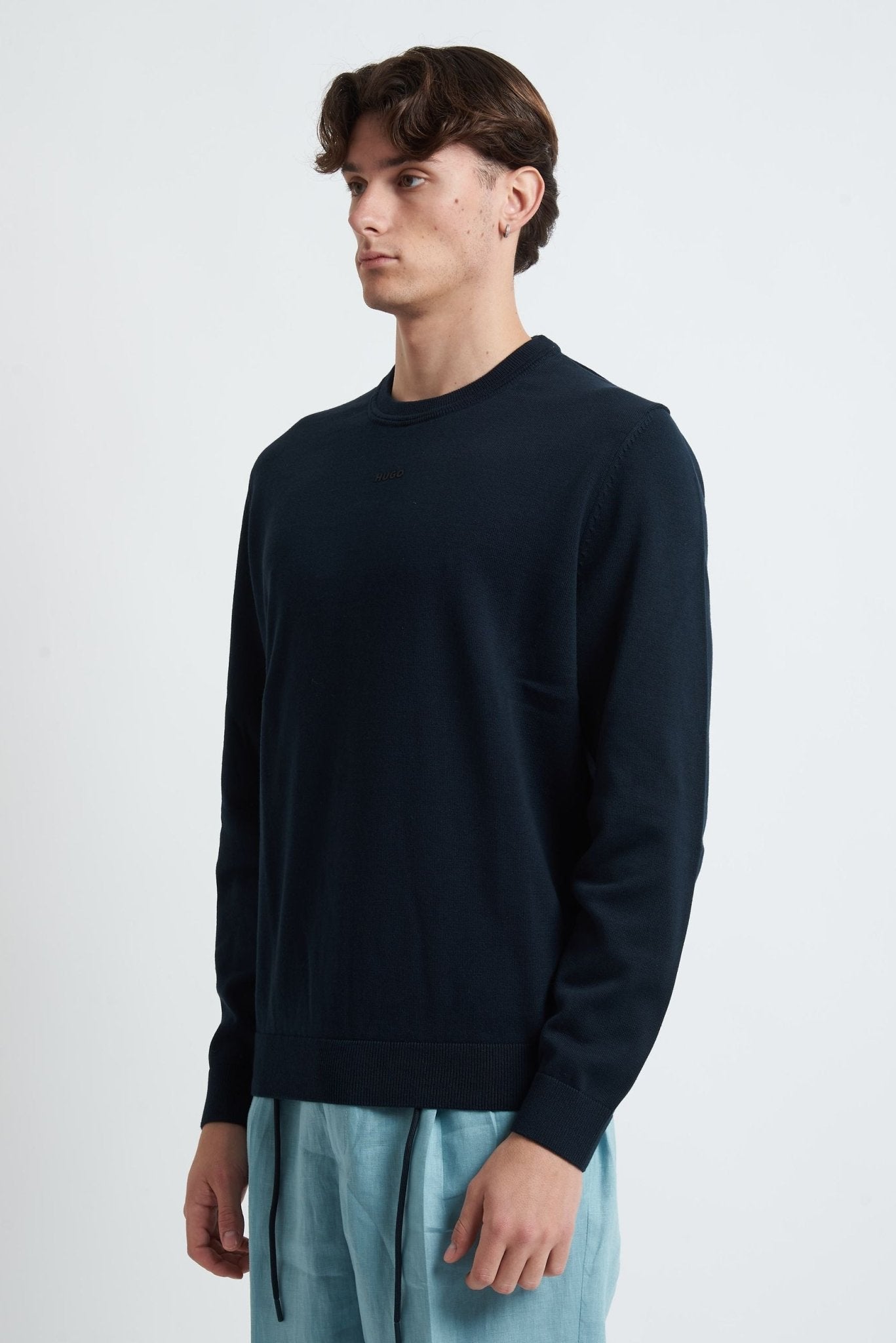 Maglia Girocollo Manica Lunga in Cotone con Logo Frontale - De Matteo Uomo