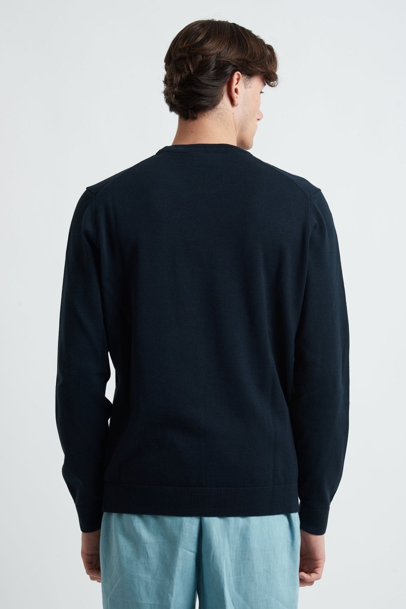 Maglia Girocollo Manica Lunga in Cotone con Logo Frontale - De Matteo Uomo