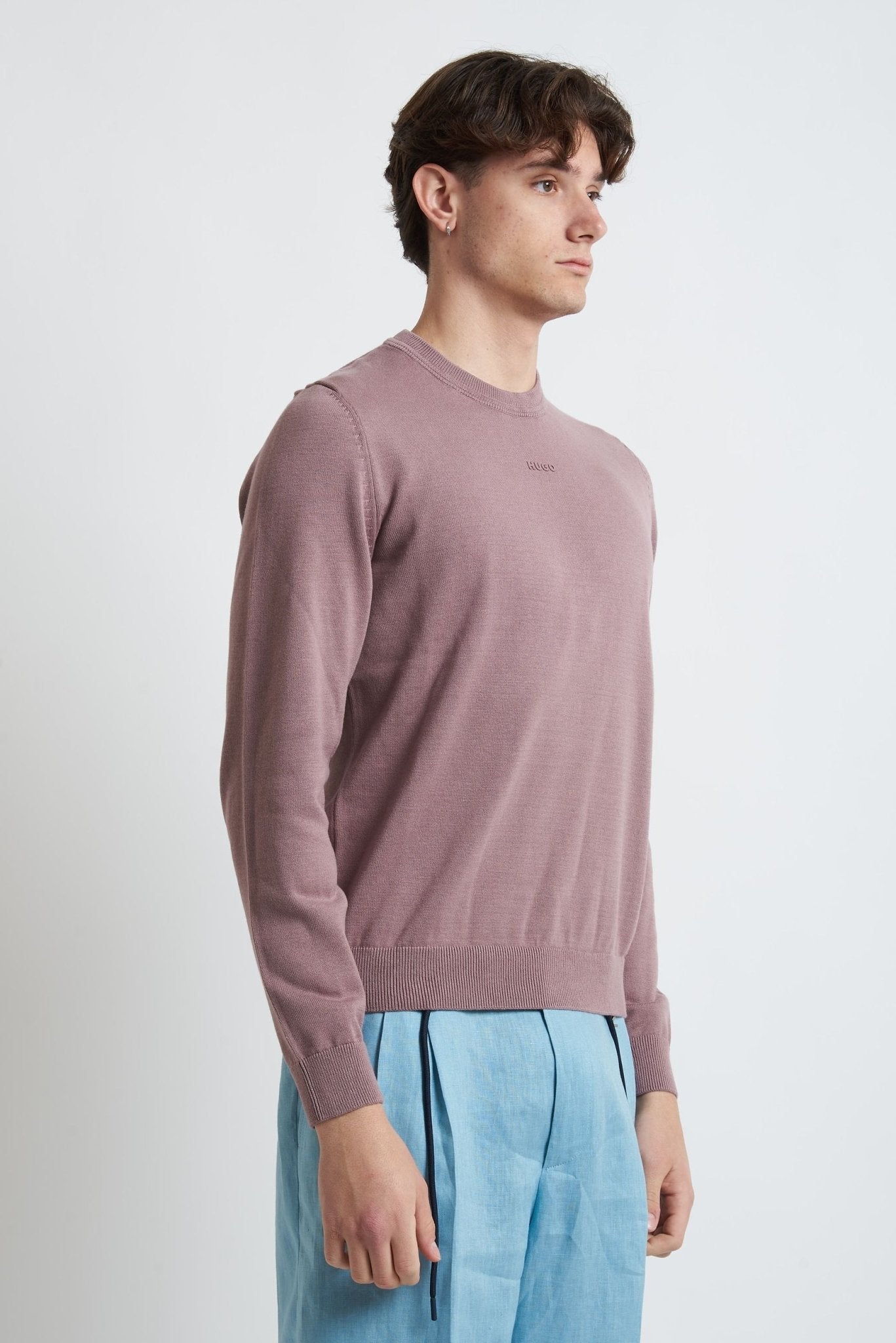 Maglia Girocollo Manica Lunga in Cotone con Logo Frontale - De Matteo Uomo