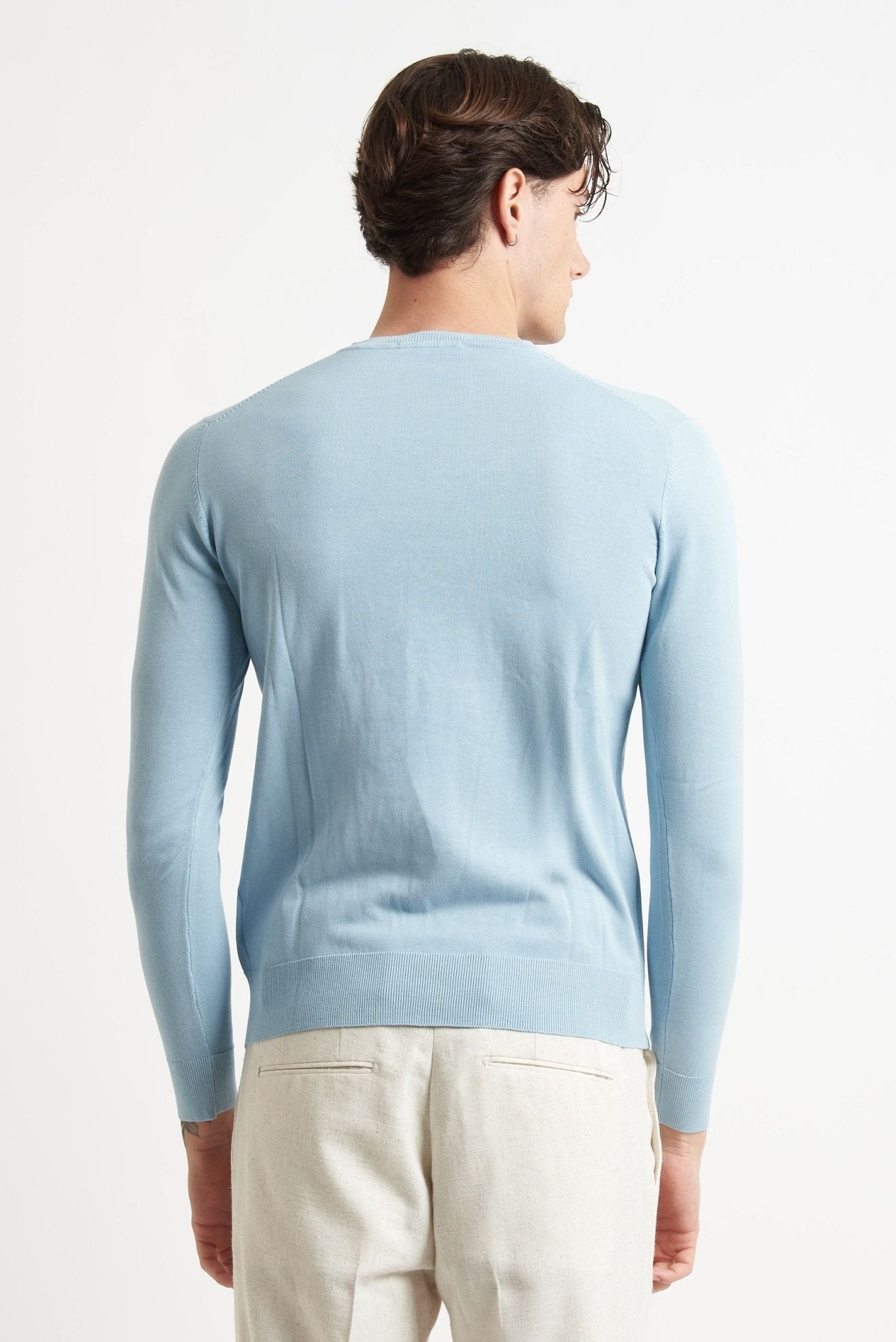 Maglia Girocollo Manica Lunga in Cotone con Polsi e Fondo Elasticizzati - De Matteo Uomo