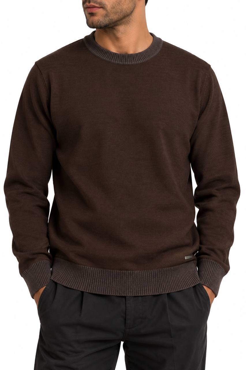 Maglia Girocollo Uomo con Collo e Polsi a Contrasto - De Matteo Uomo