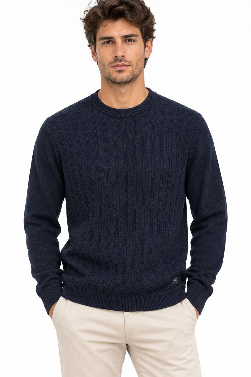 Maglia Uomo Basic Blu con Trama a Spina di Pesce - De Matteo Uomo