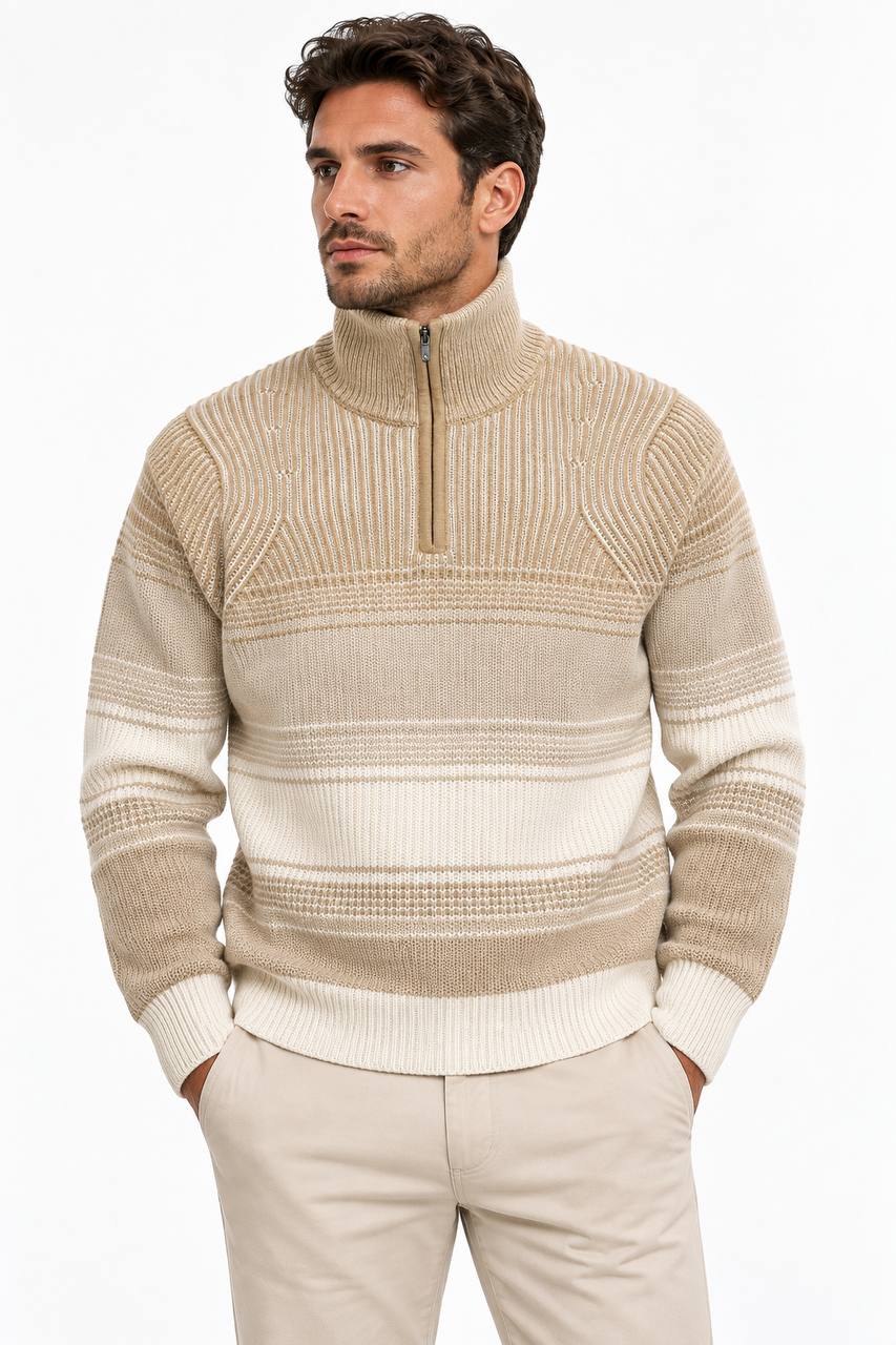 Maglia Uomo Collo Alto con Zip e Sfumatura - De Matteo Uomo