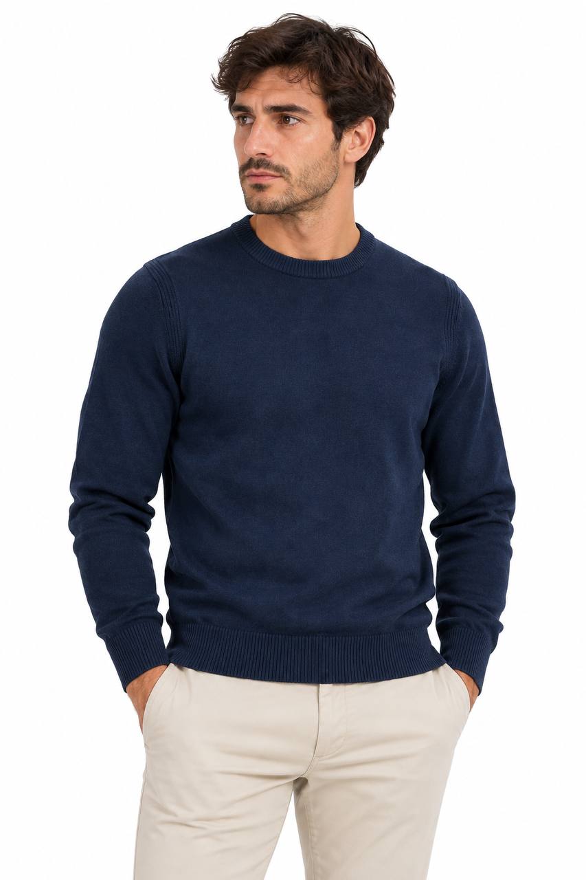 Maglia Uomo Girocollo Basic Blu in Lana - De Matteo Uomo