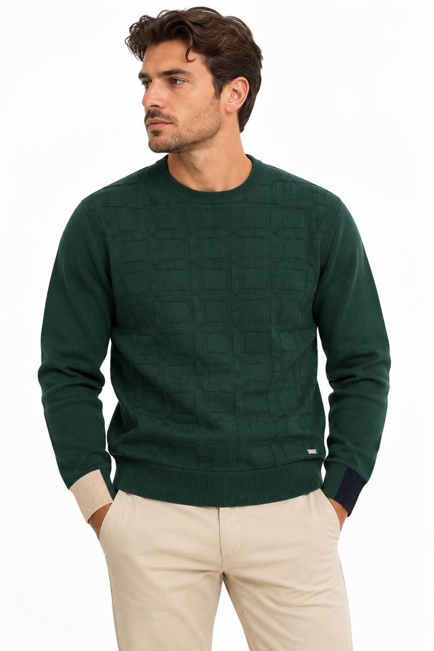 Maglia Uomo Girocollo con Effetto Quadri e Toppe Fantasia - De Matteo Uomo