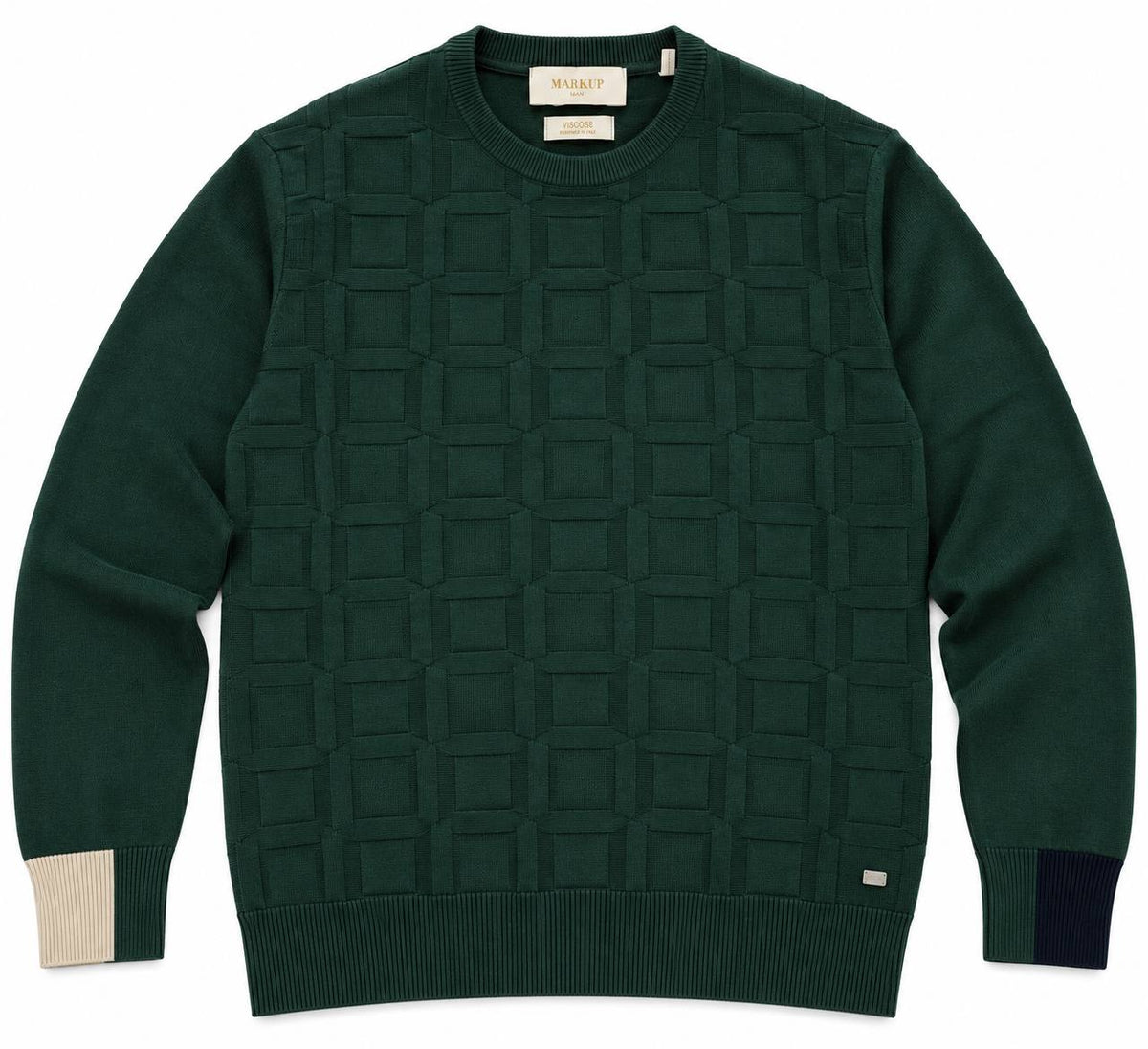 Maglia Uomo Girocollo con Effetto Quadri e Toppe Fantasia - De Matteo Uomo