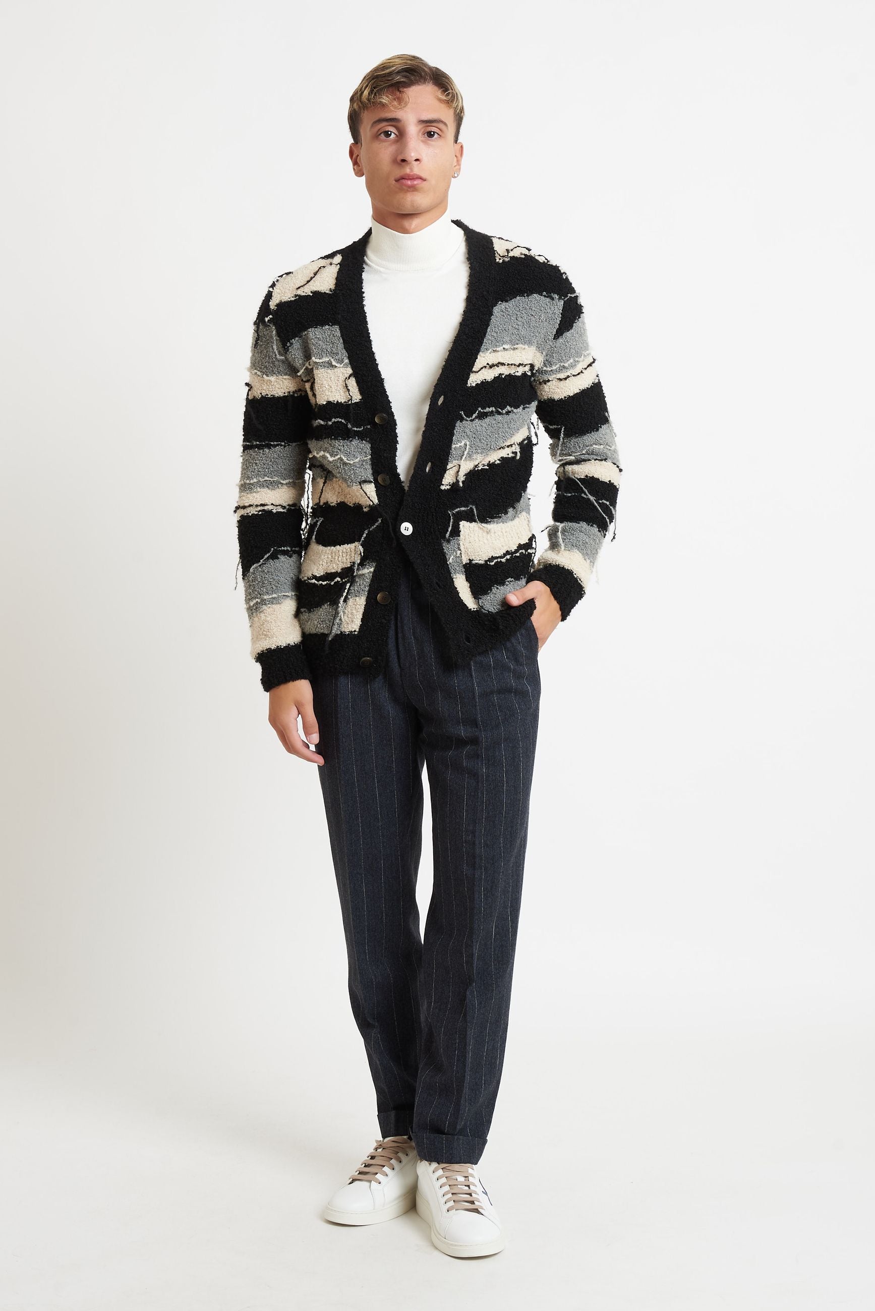 prime homme Cardigan Uomo con 5 Bottoni e Riga Orizzontale Effetto Sfilato MA132