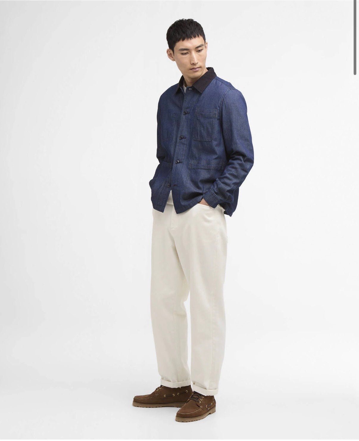 Over Shirt Denim con 4 Tasche e Collo in Velluto Blu Notte bl91 - De Matteo Uomo