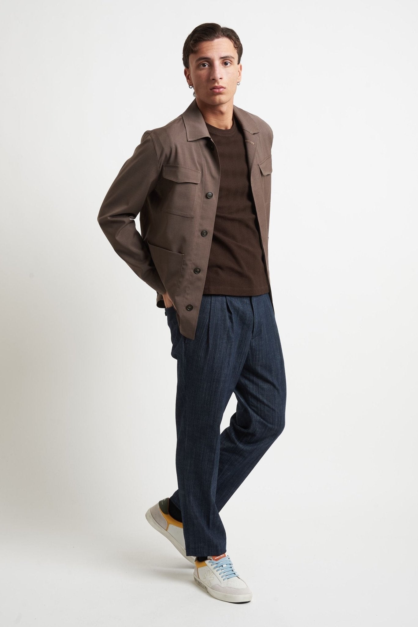 Overshirt in Fresco Lana con Collo Camicia e Tasconi - De Matteo Uomo