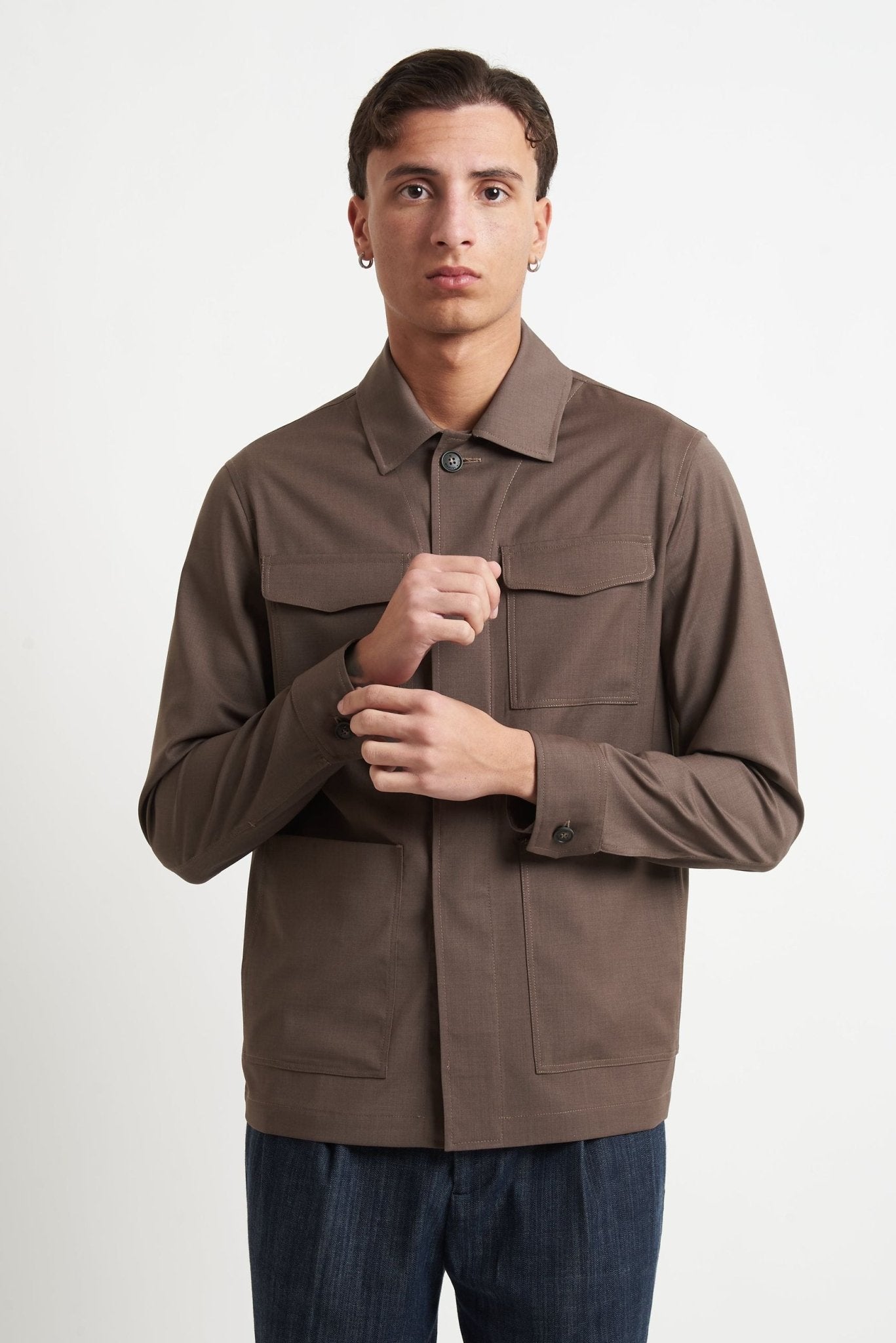 Overshirt in Fresco Lana con Tasconi e Collo Camicia g2558 - De Matteo Uomo