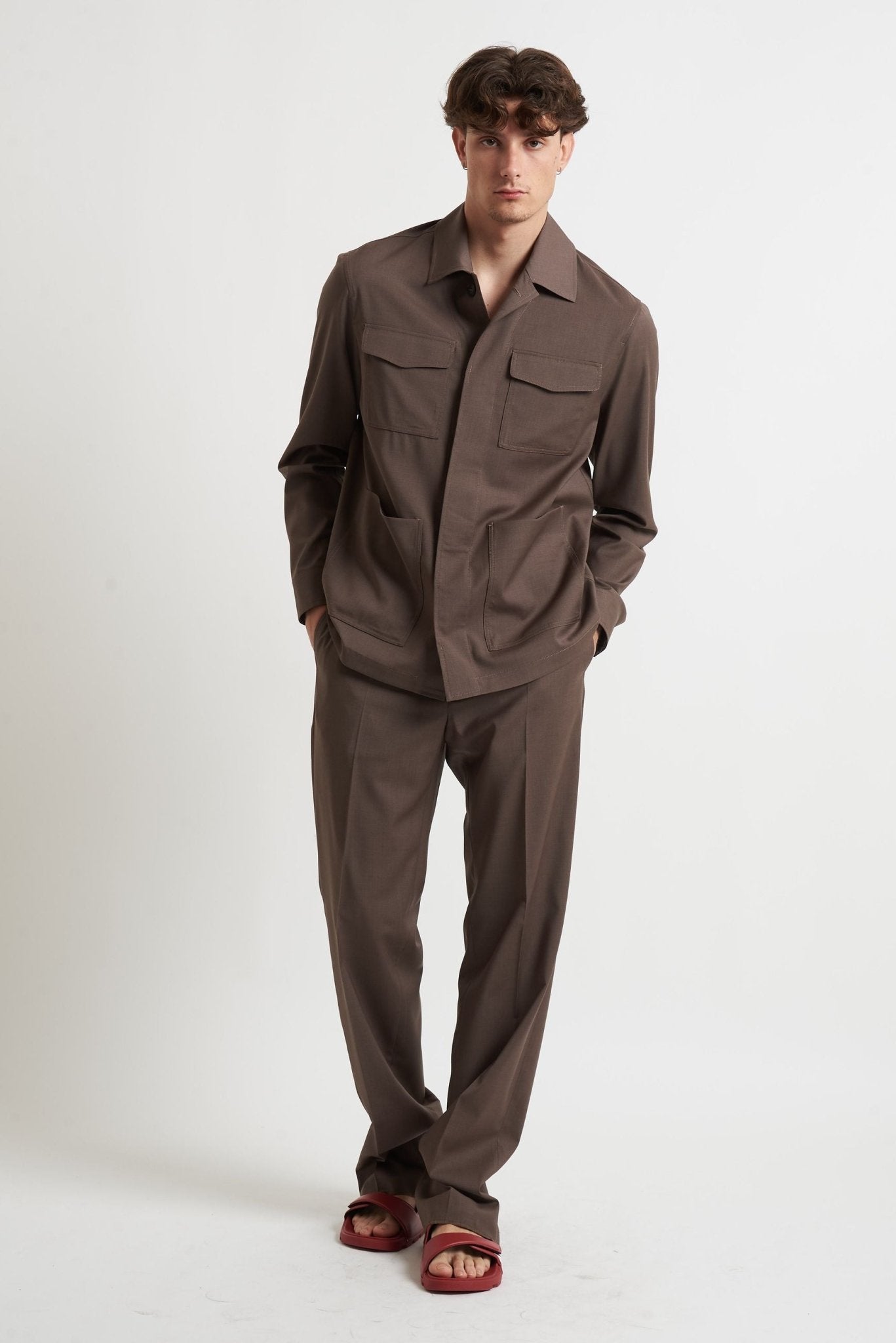 Overshirt in Fresco Lana con Tasconi e Collo Camicia g2558 - De Matteo Uomo