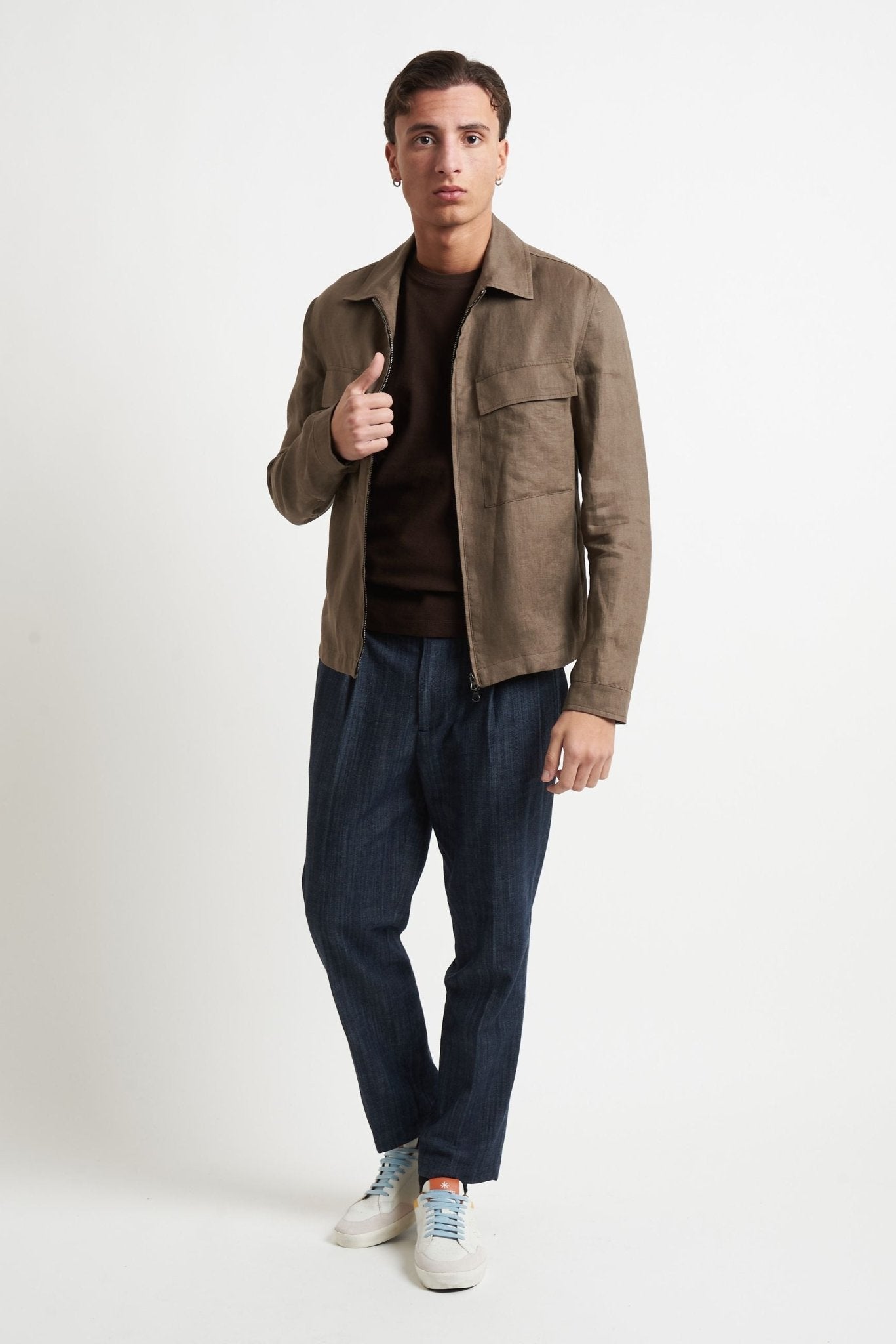 Overshirt in Lino con Cerniera e Tasconi - De Matteo Uomo