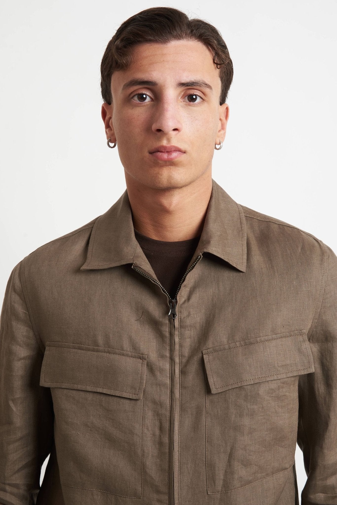 Overshirt in Lino con Cerniera e Tasconi - De Matteo Uomo