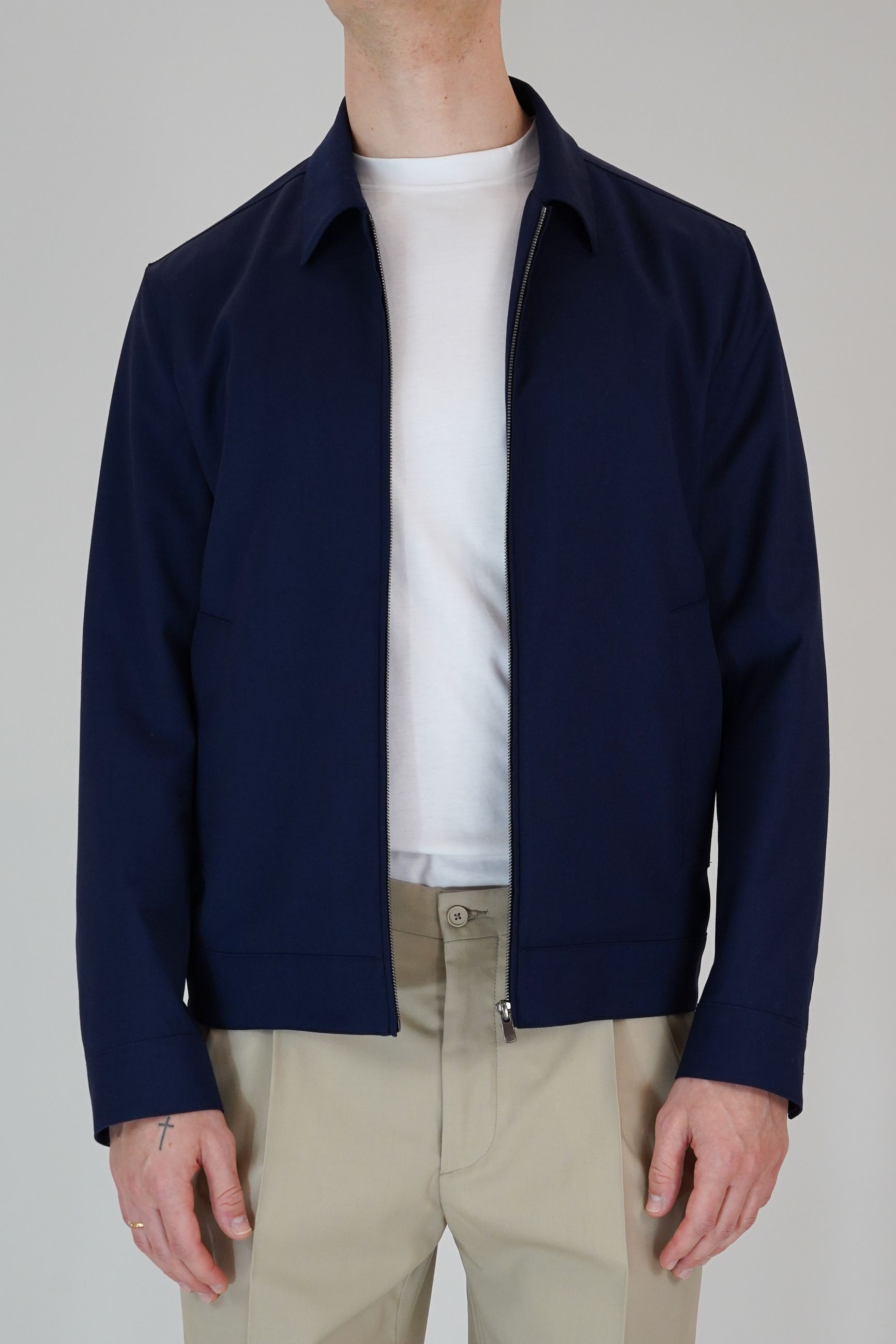 Giubbino Semifoderato in Lana Stretch con Collo Camicia e Chiusura Zip