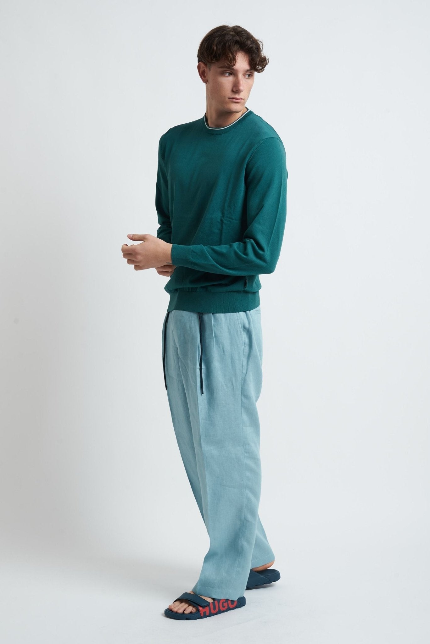 Pantalaccio Coordinato in Lino con Doppia Pence - De Matteo Uomo