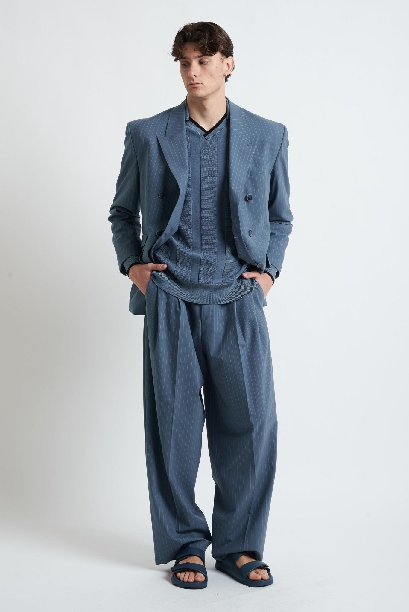 Pantalone a Doppia Pince con Fondo Largo - De Matteo Uomo