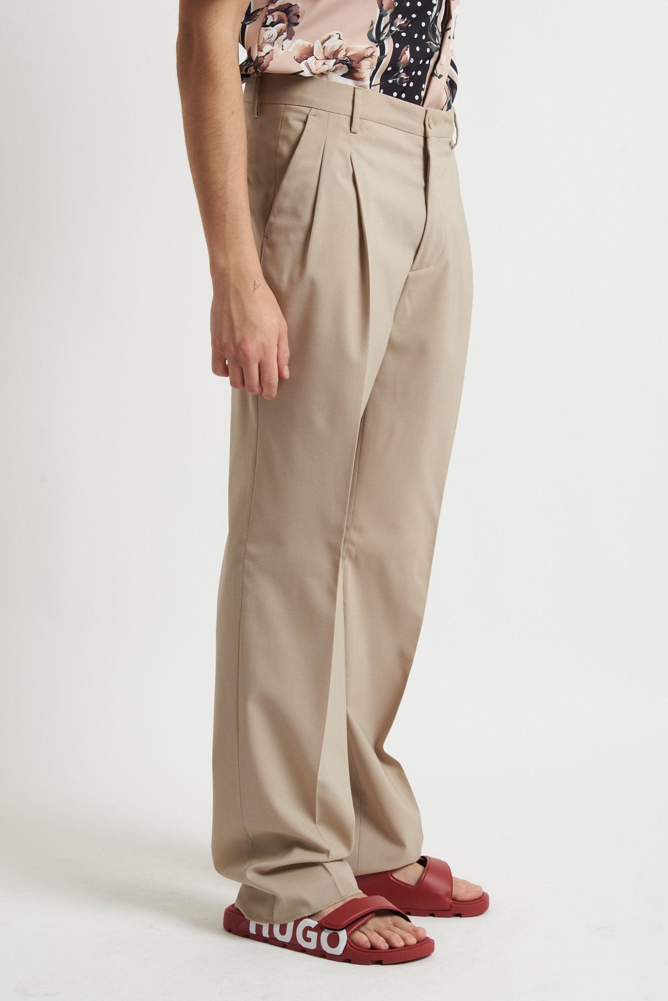 Pantalone Baggy Fit in fresco Lana con Due Pince e Tasche America - De Matteo Uomo