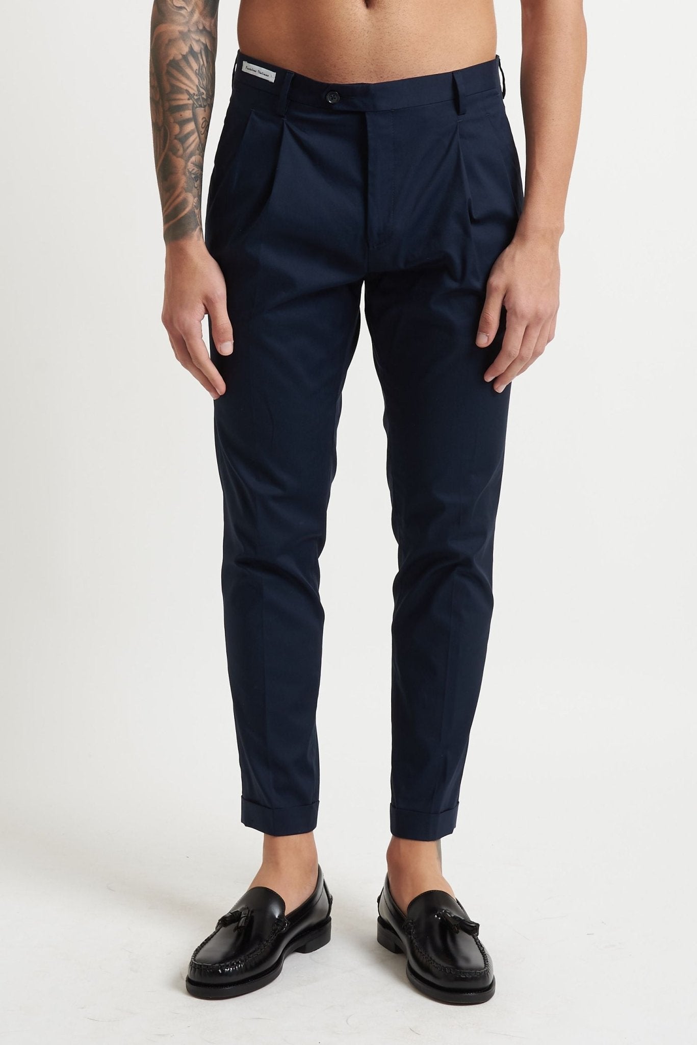 Pantalone con Doppia Pence e Risvoltino Cucito in Cotone e Poliammide - De Matteo Uomo