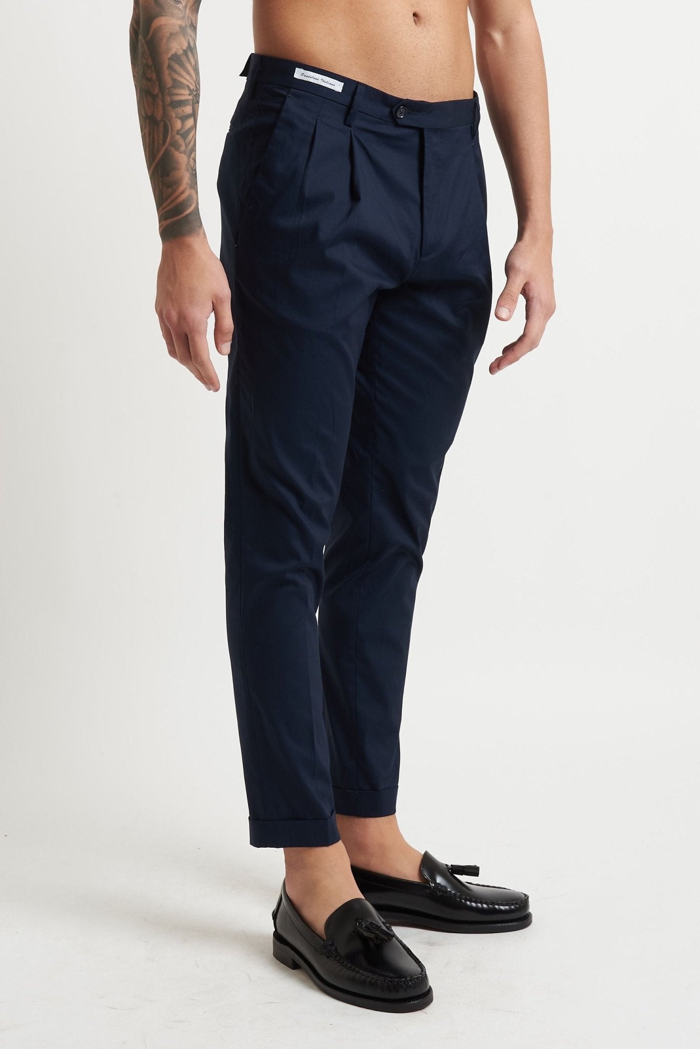 Pantalone con Doppia Pence e Risvoltino Cucito in Cotone e Poliammide - De Matteo Uomo