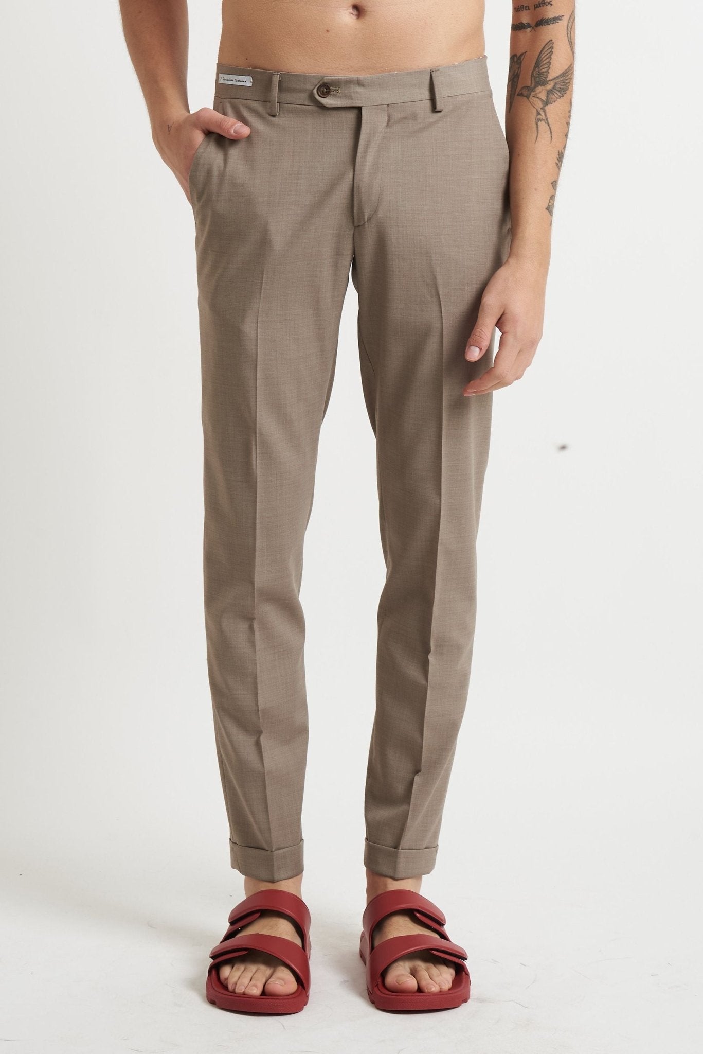 Pantalone con Tasche America, Tasca Posteriore e Risvoltino Cucito - De Matteo Uomo