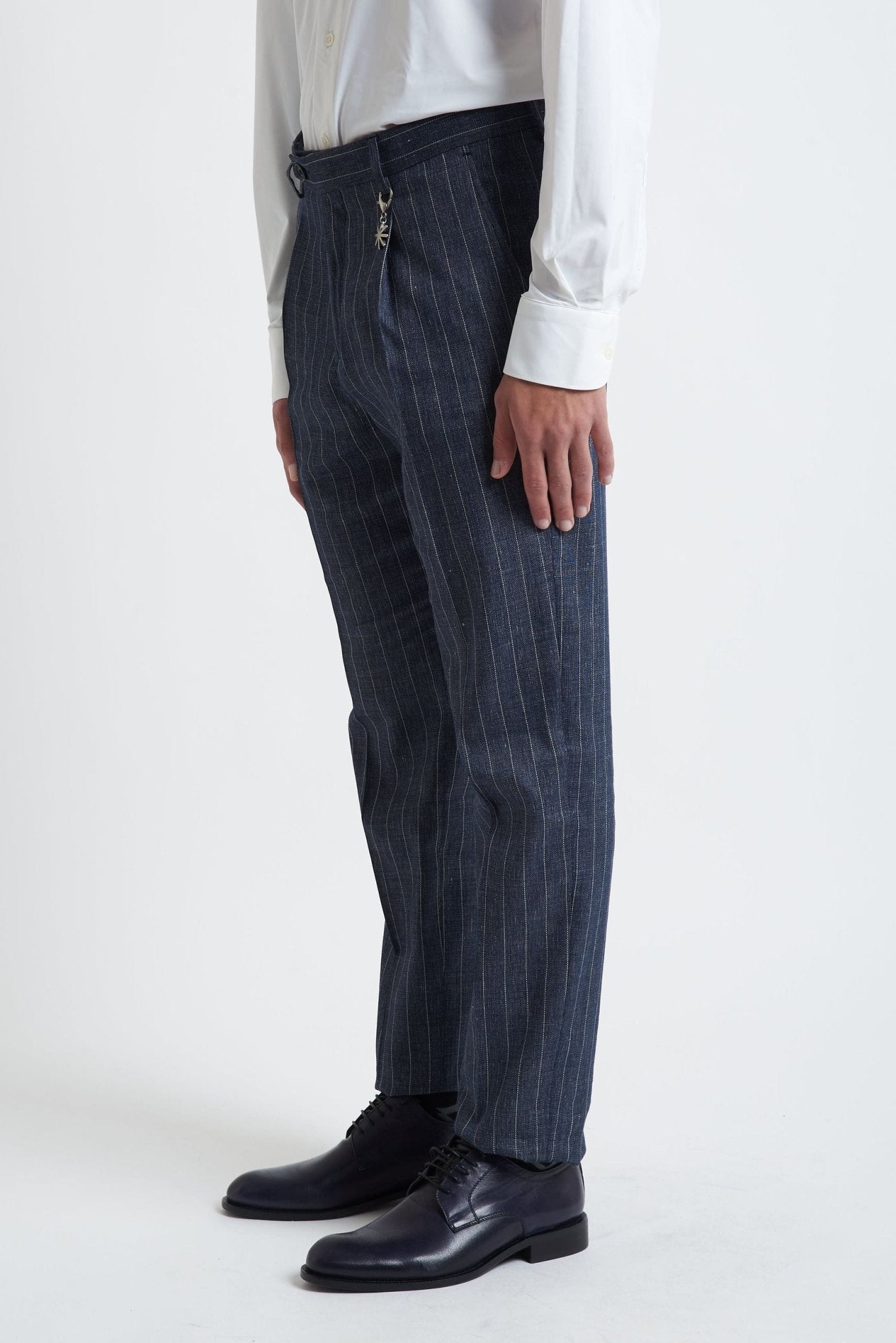 Pantalone Gessato con Pence e Chiusura con Clip - De Matteo Uomo