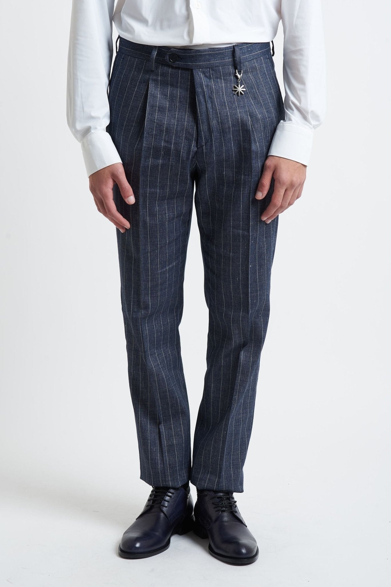 Pantalone Gessato con Pence e Chiusura con Clip - De Matteo Uomo