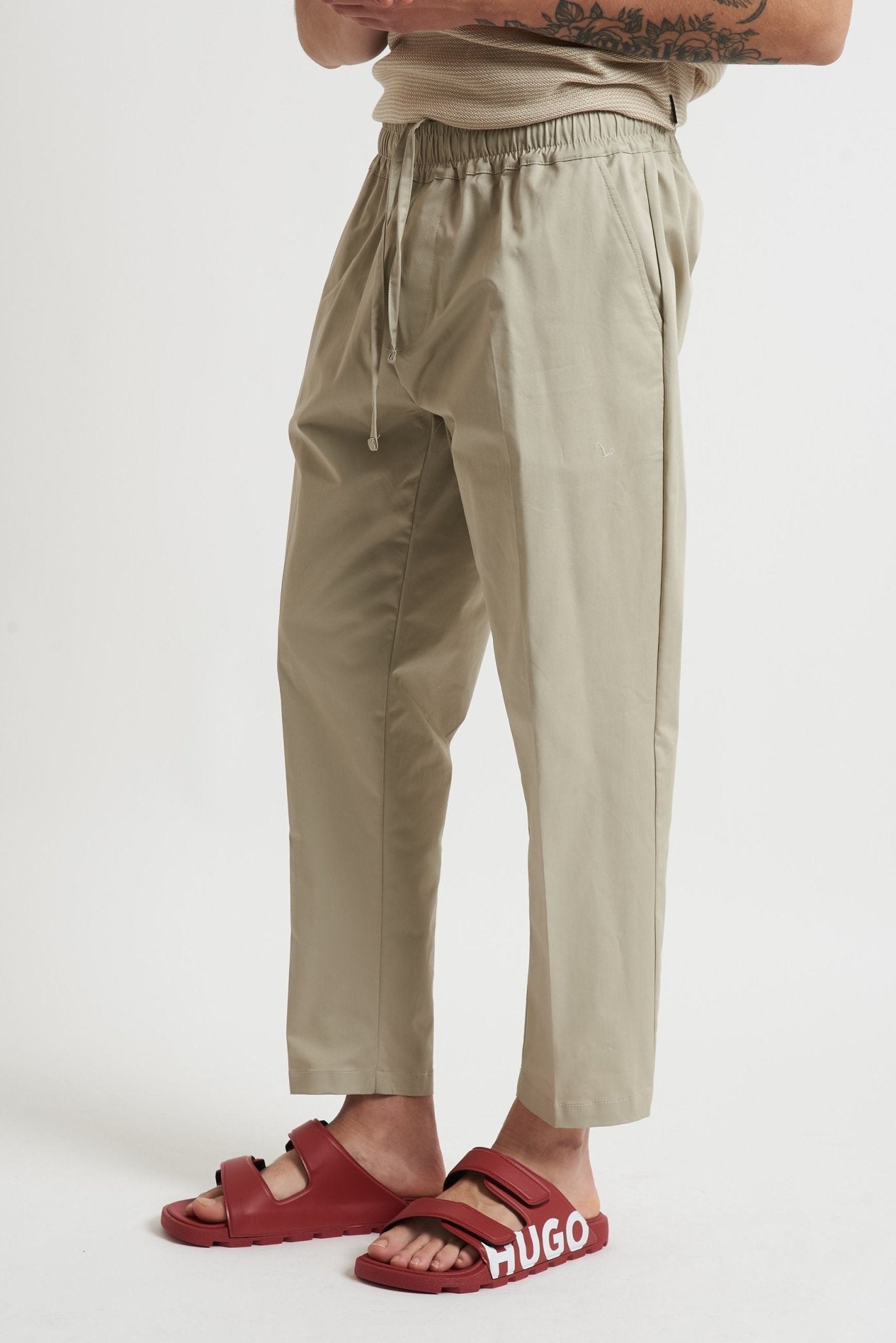Pantalone in Cotone Stretch con Vita Elasticizzata e Laccio Interno - De Matteo Uomo