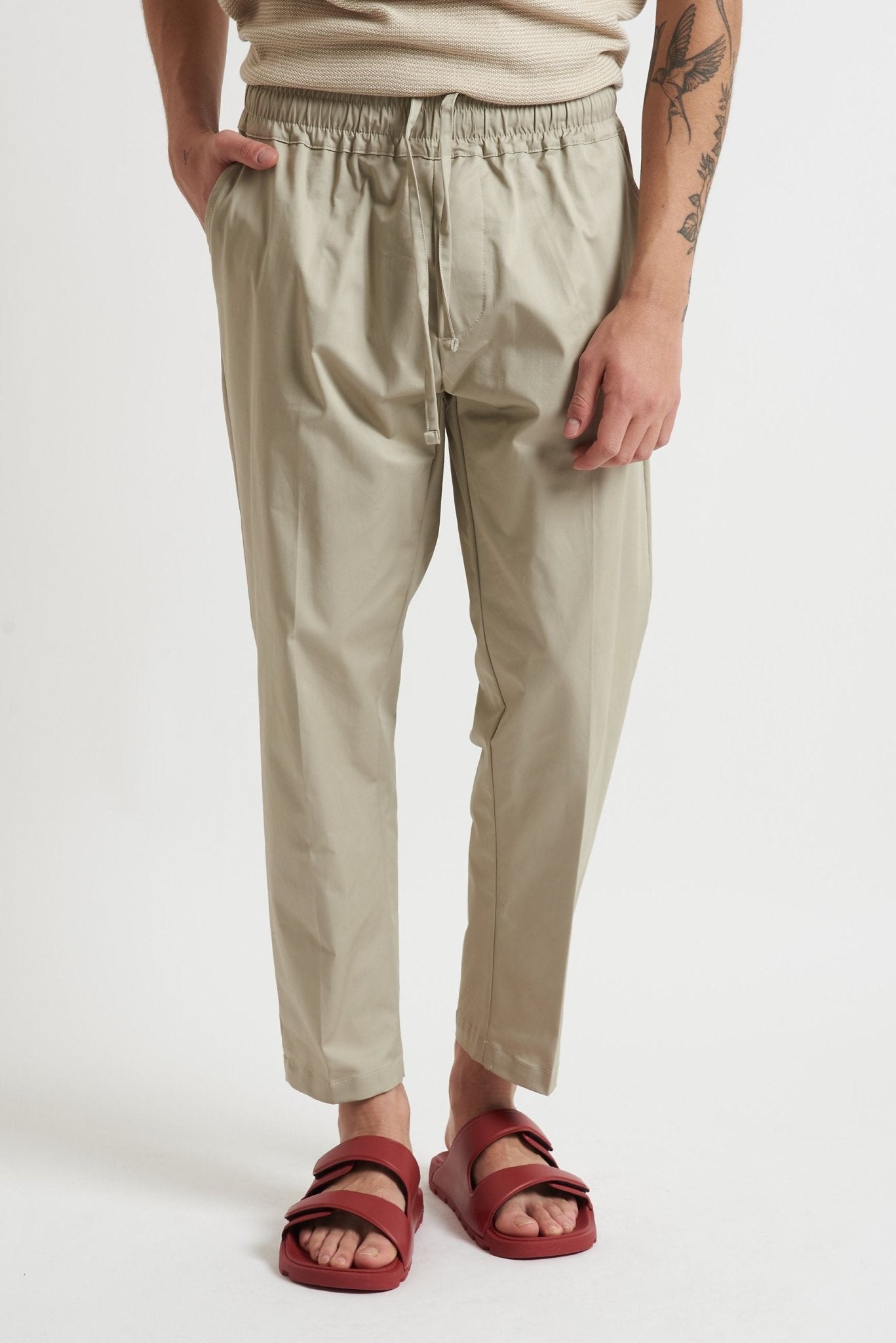 Pantalone in Cotone Stretch con Vita Elasticizzata e Laccio Interno - De Matteo Uomo