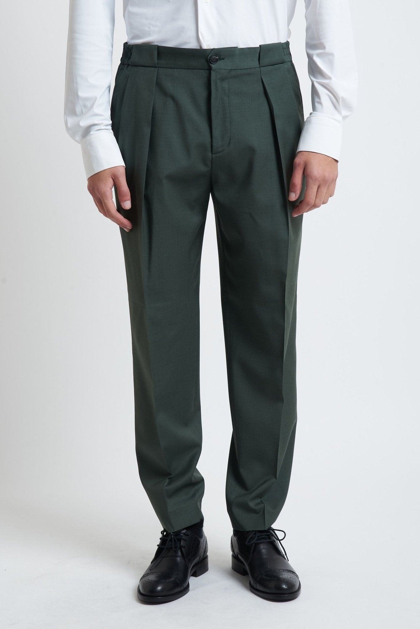 Pantalone Japan con Pince e Elastico Laterale in Fresco Lana - De Matteo Uomo