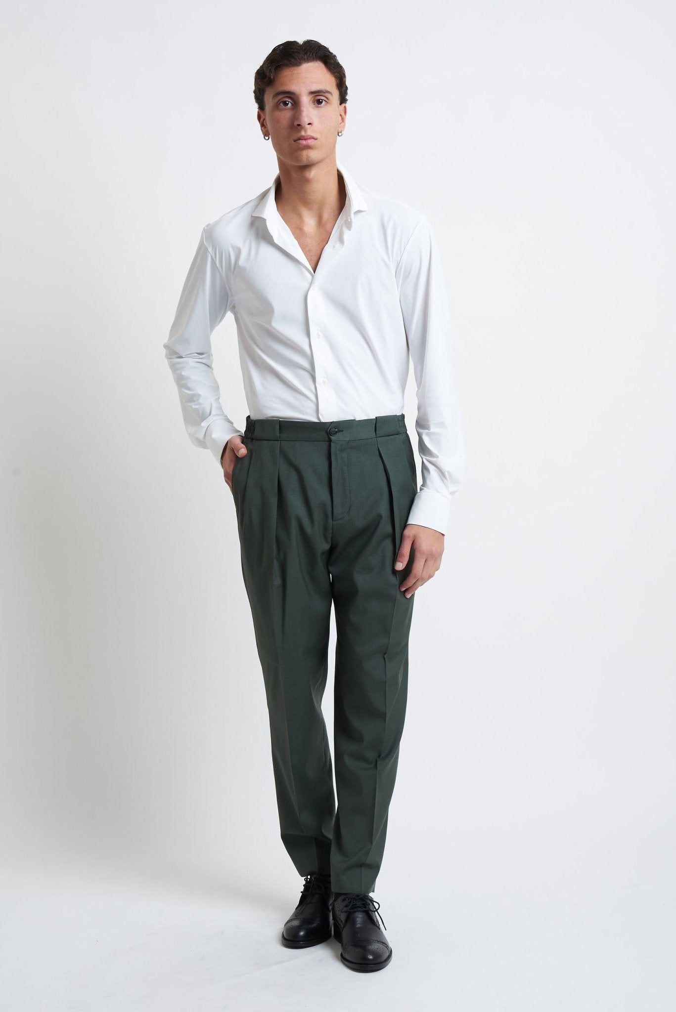 Pantalone Japan con Pince e Elastico Laterale in Fresco Lana - De Matteo Uomo