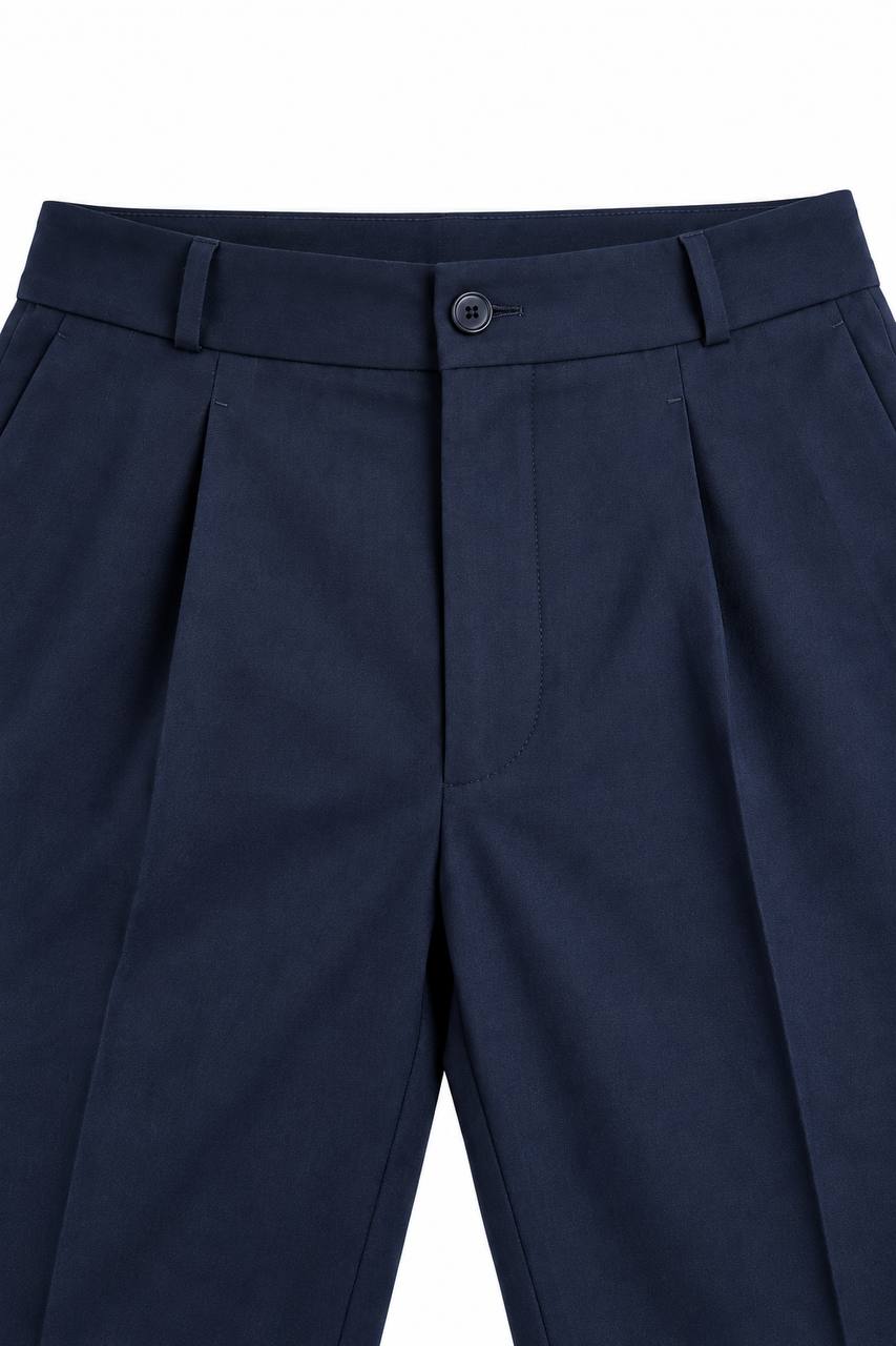 Pantalone Uomo Blu con Pence e Risvoltino - De Matteo Uomo