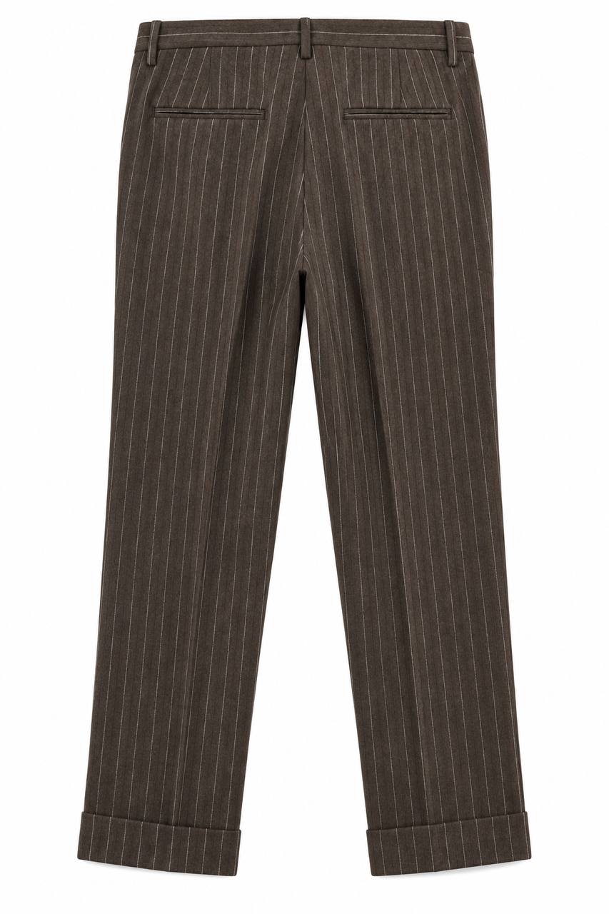 Pantalone Uomo Gessato Marrone con Pence e Risvoltino - De Matteo Uomo