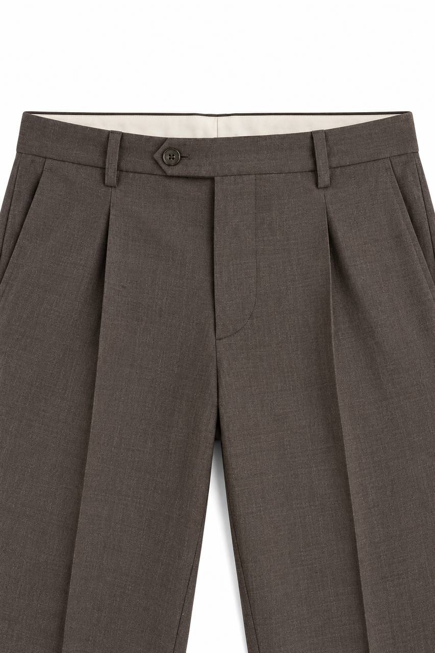 Pantalone Uomo Grisaglia Marrone con Pence - De Matteo Uomo