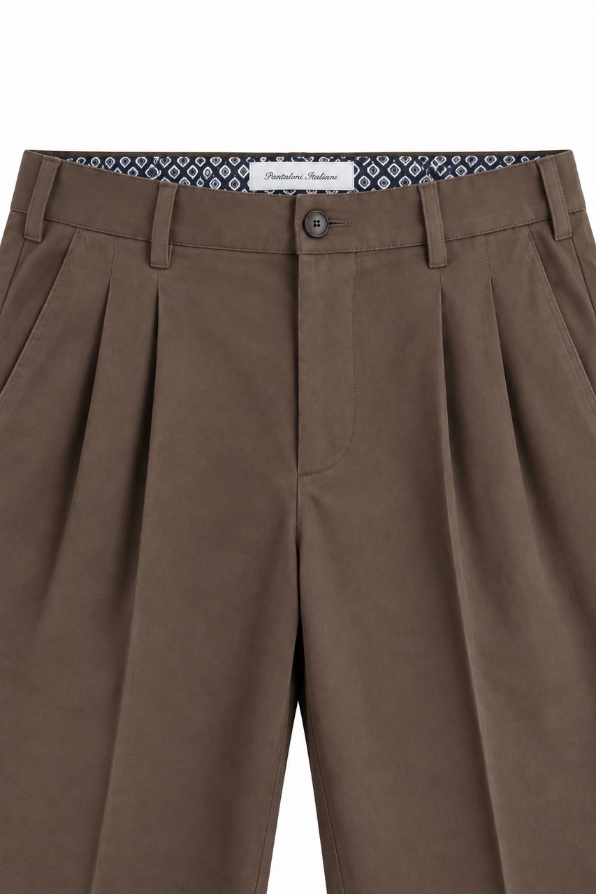 Pantalone Uomo in Cotone con Doppia Pence e Risvoltino - De Matteo Uomo