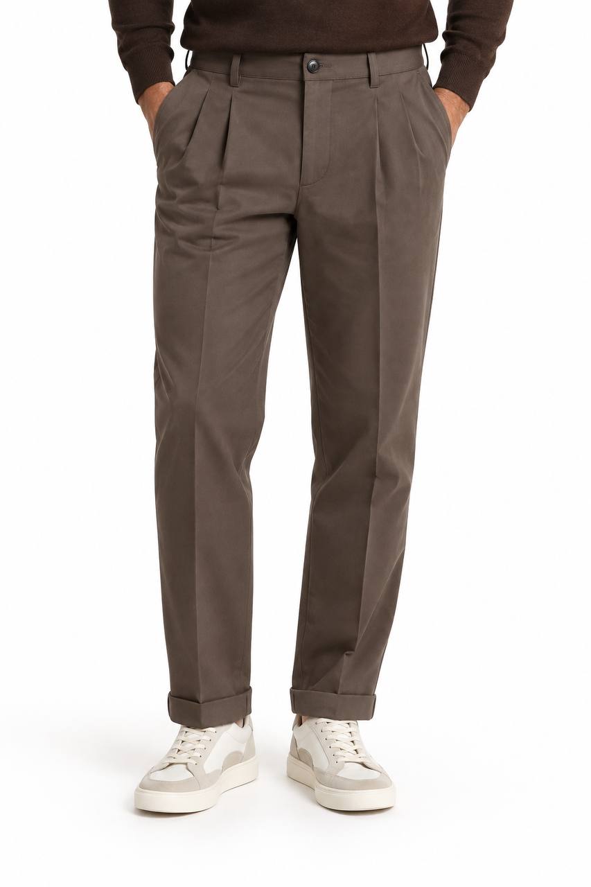 Pantalone Uomo in Cotone con Doppia Pence e Risvoltino - De Matteo Uomo