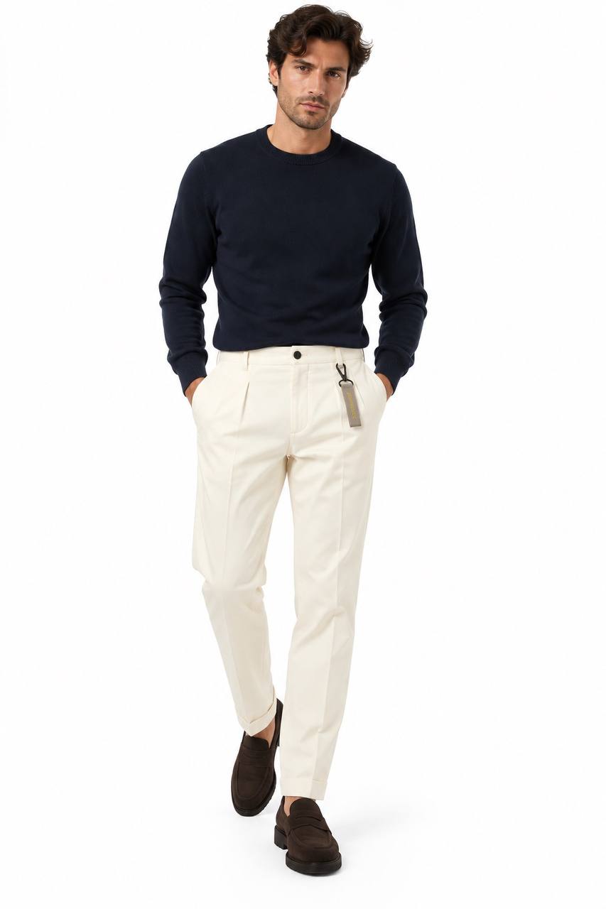 Pantalone Uomo in Cotone con Pinces e Risvoltino - De Matteo Uomo