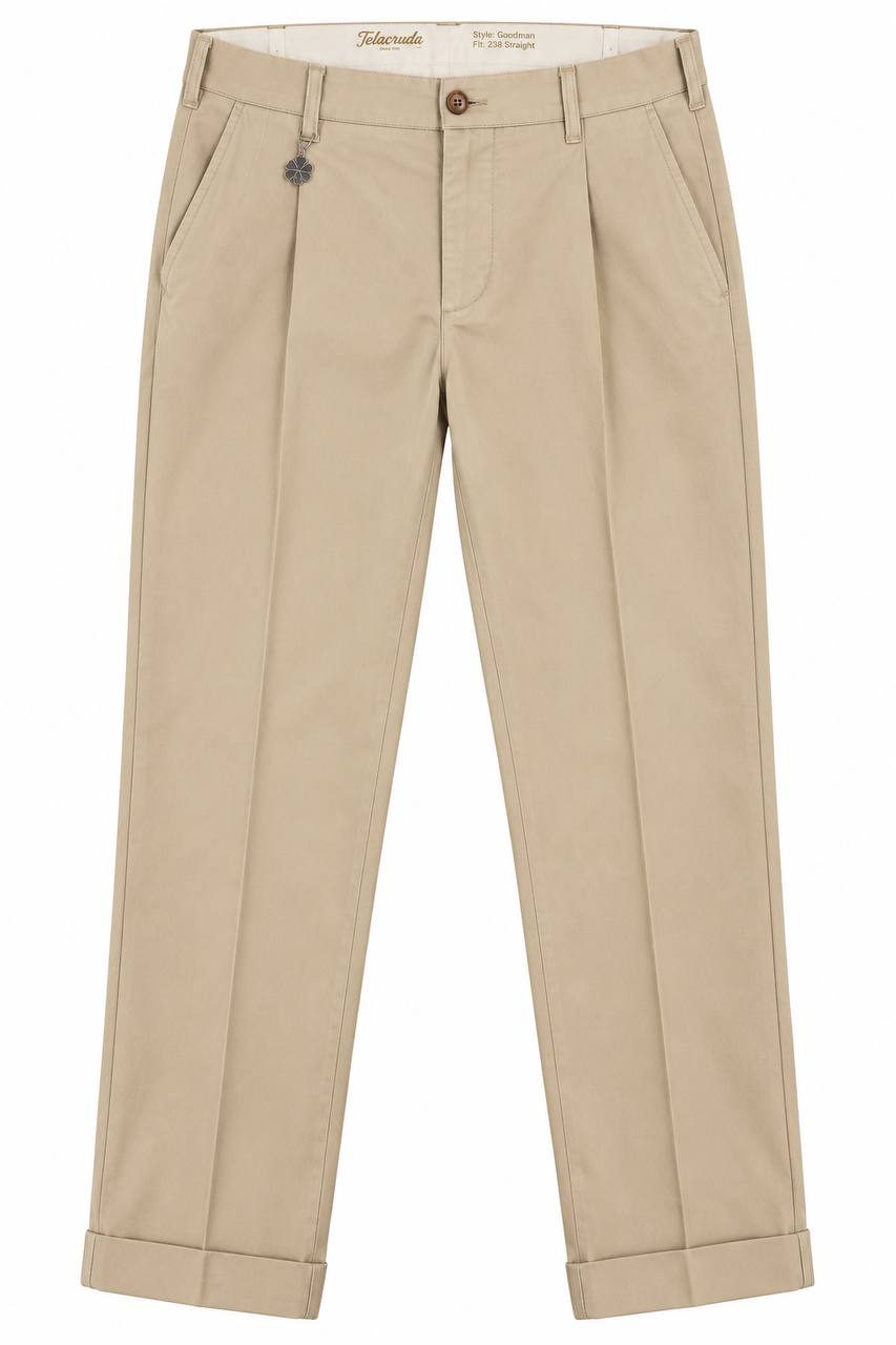 Pantalone Uomo con Pence e Risvoltino Cucito in 100% Cotone