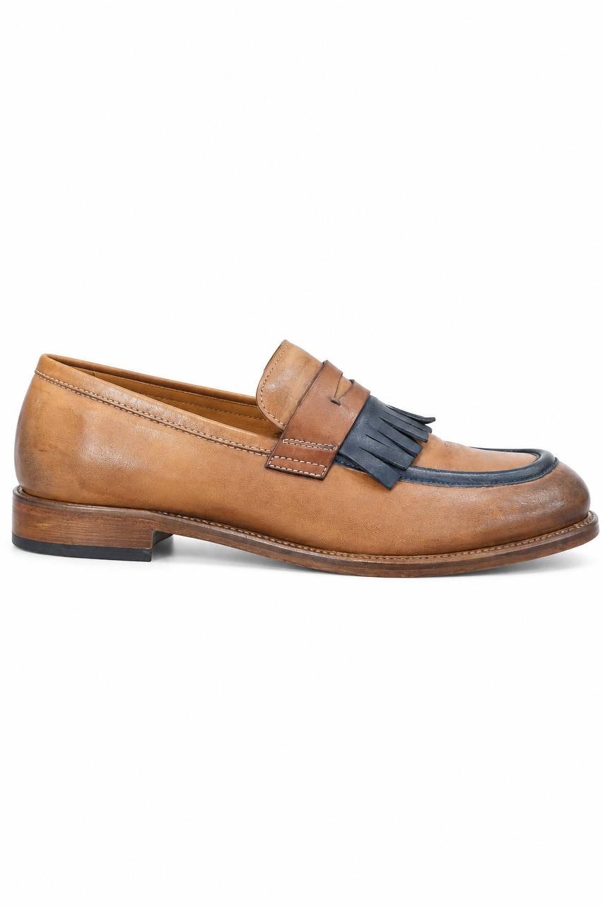 Mocassino Uomo con Fascia e Frange in Pelle