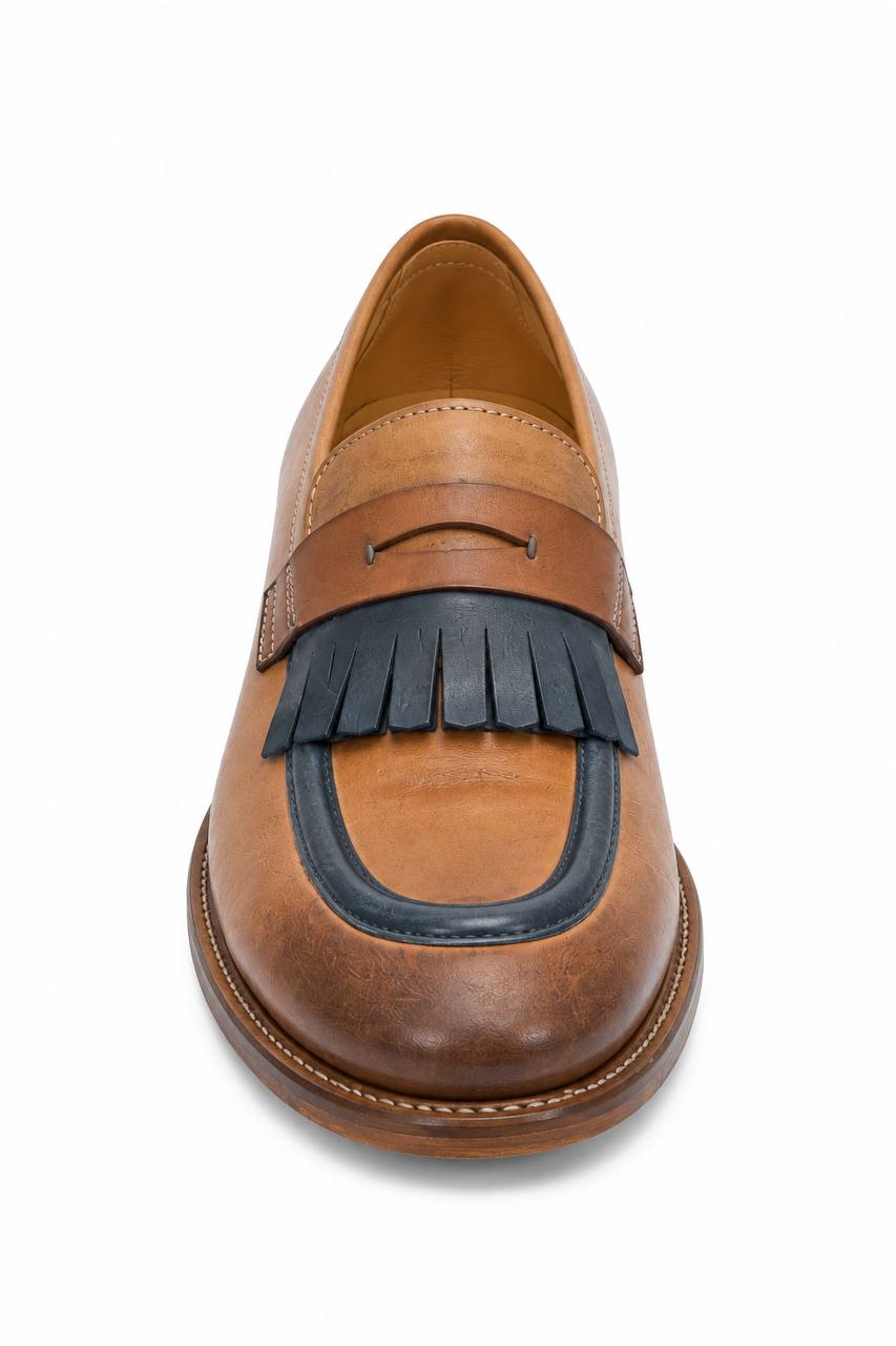 Mocassino Uomo con Fascia e Frange in Pelle