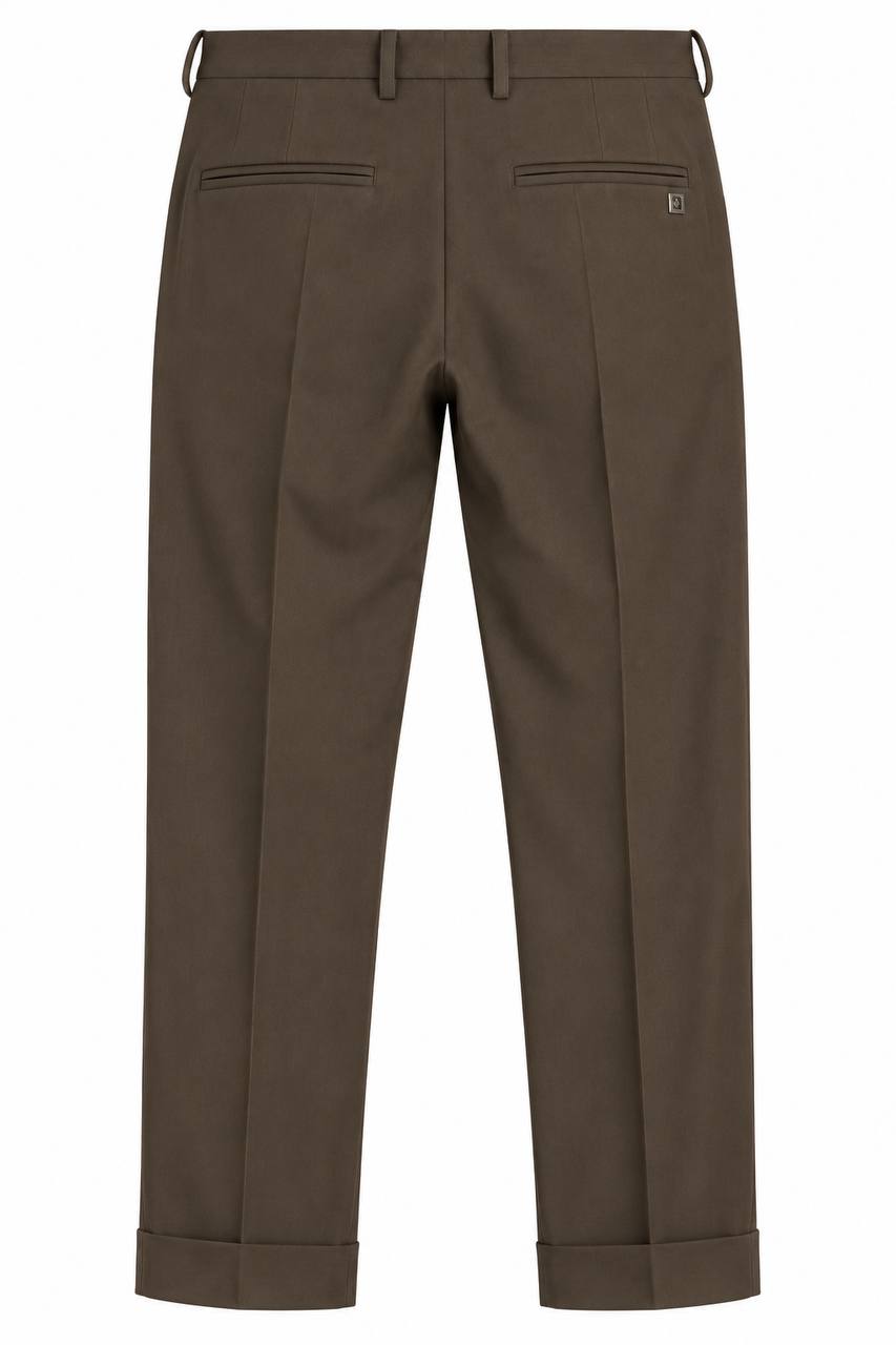 Pantalone Uomo con Doppia Pence, Elastico Interno e Risvoltino