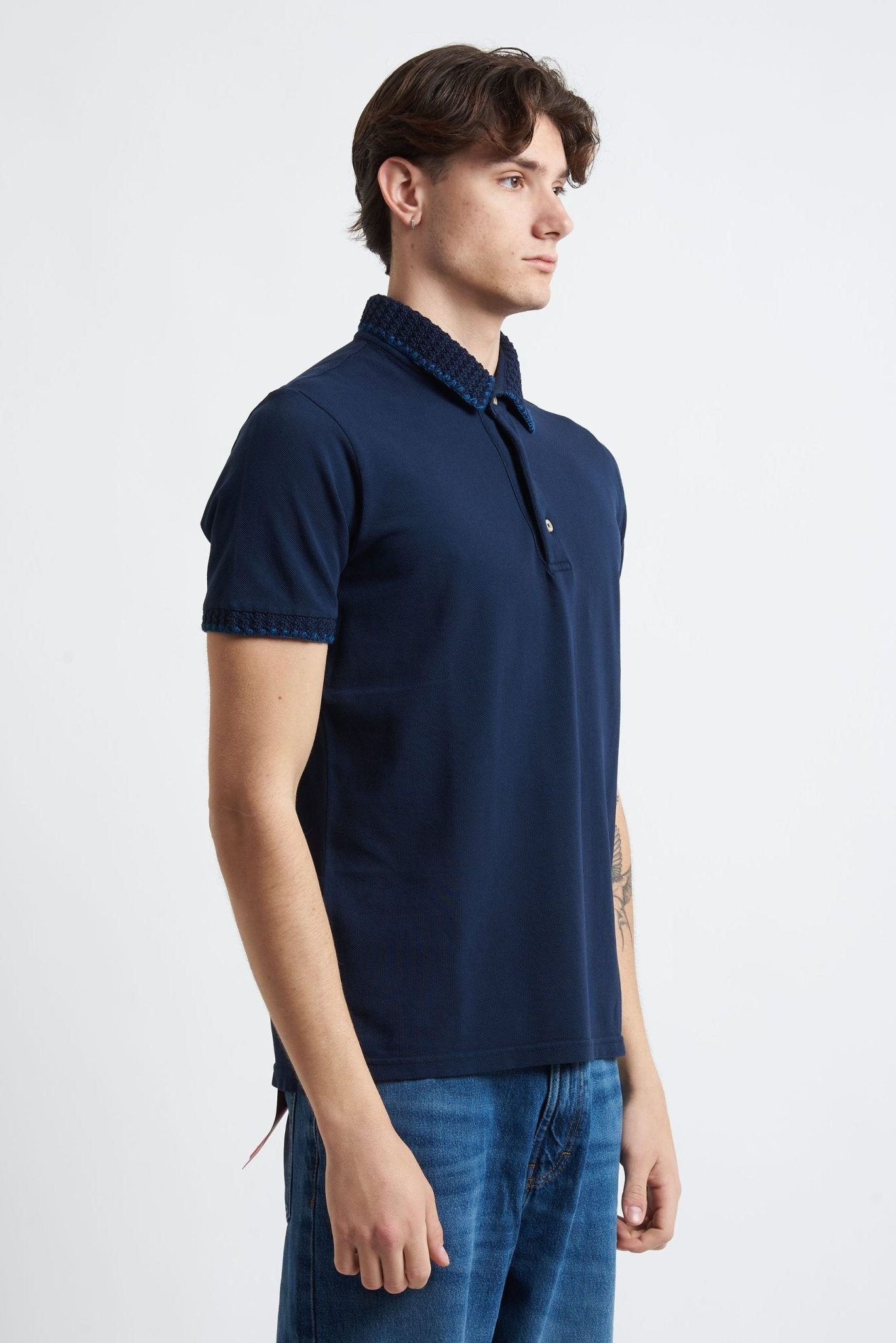 Polo Basic in Cotone con Collo e Maniche in Maglia - De Matteo Uomo