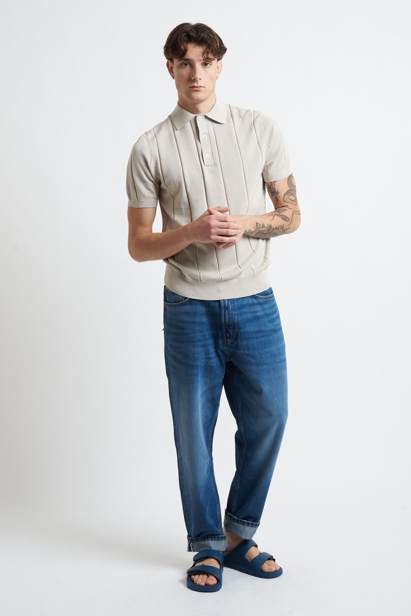 Polo Basic in Cotone con Riga Verticale e Bottoni - De Matteo Uomo