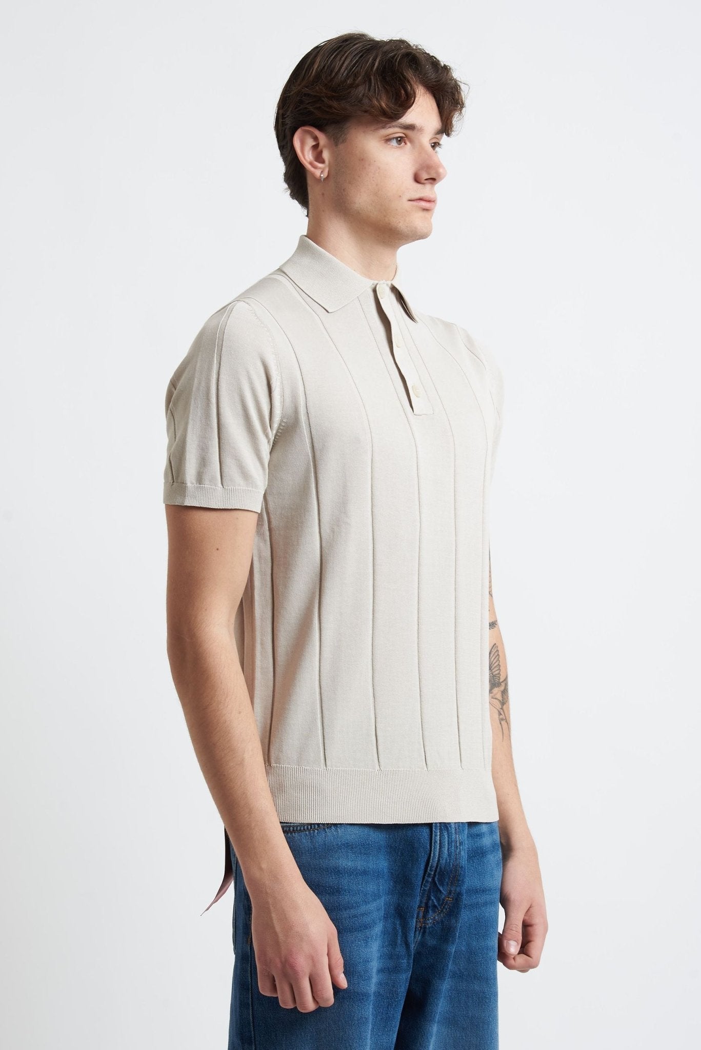 Polo Basic in Cotone con Riga Verticale e Bottoni - De Matteo Uomo