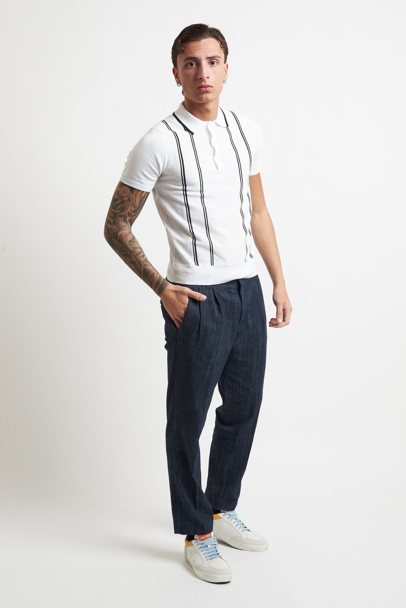 Polo Basic in Cotone con Righe Verticali e Chiusura a Bottoni - De Matteo Uomo
